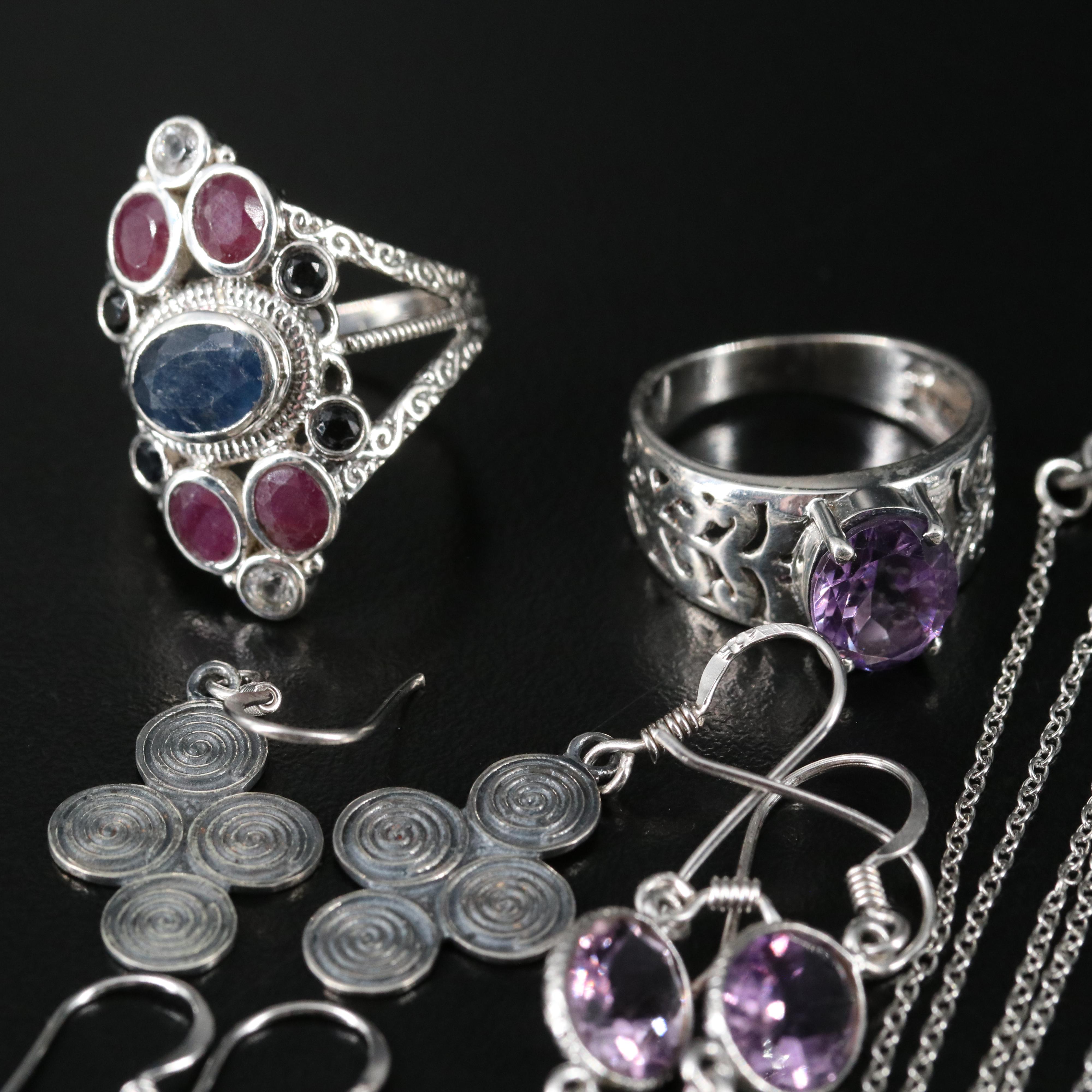 14 Assorted Sterling Silver Rings, Necklaces, and Earrings