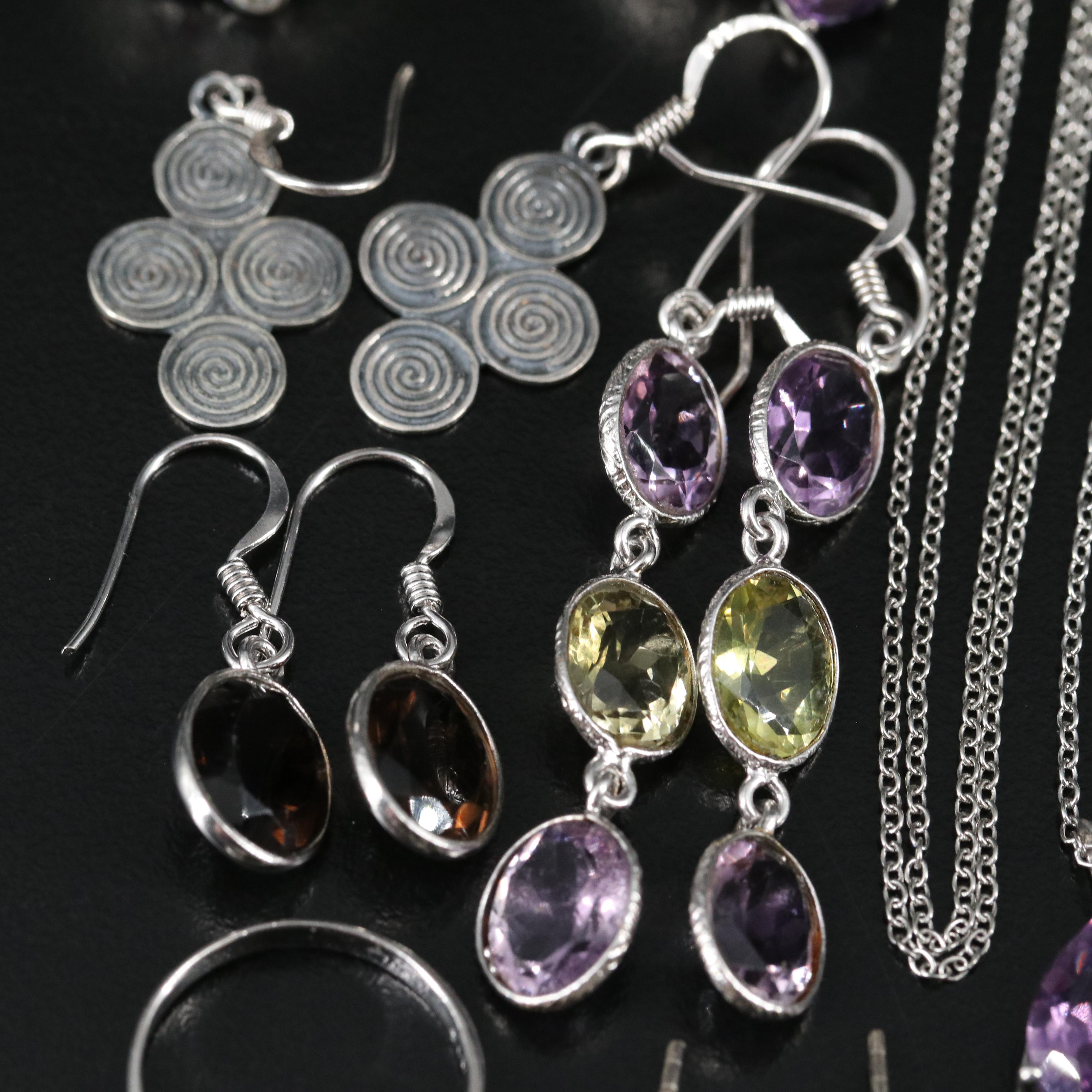 14 Assorted Sterling Silver Rings, Necklaces, and Earrings