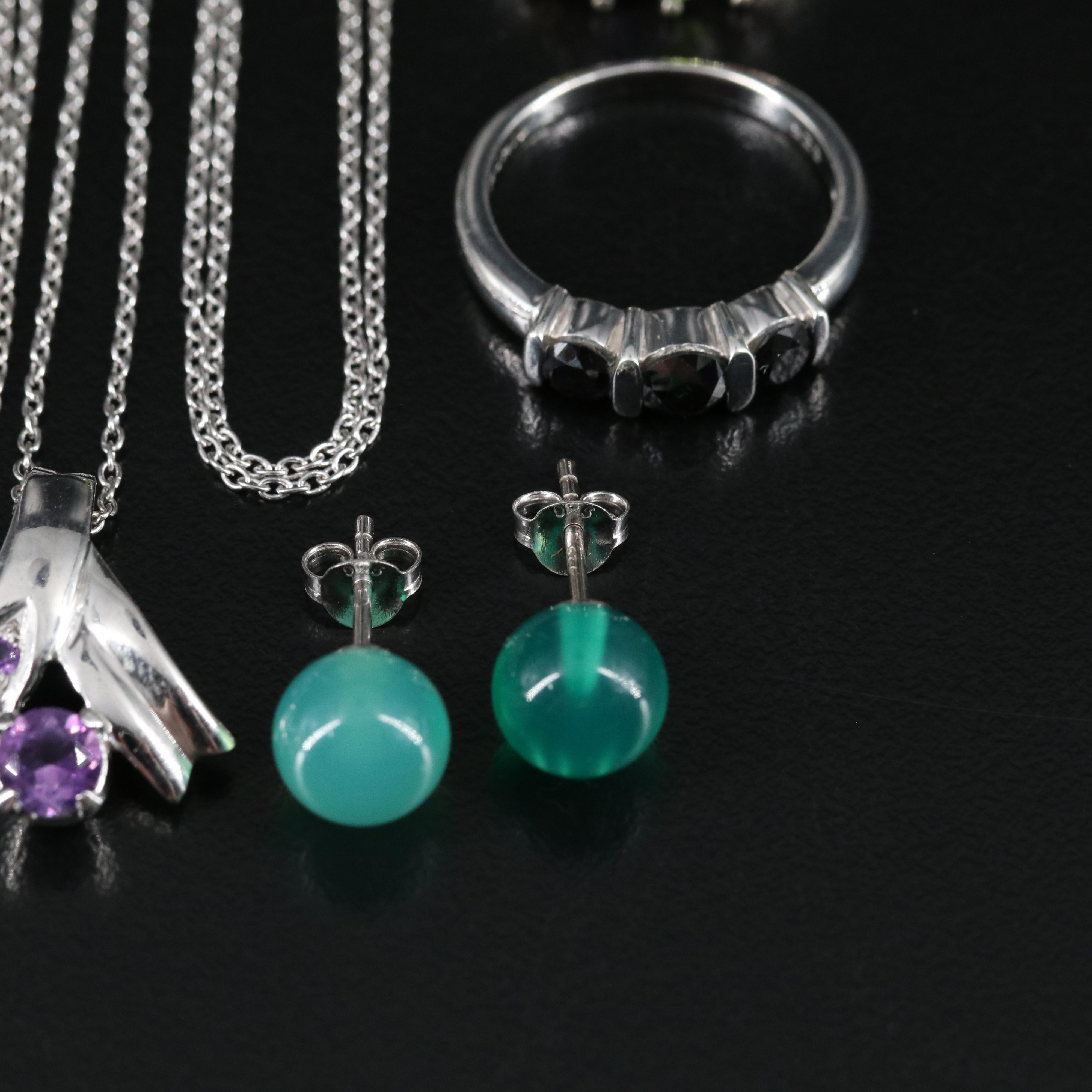 14 Assorted Sterling Silver Rings, Necklaces, and Earrings