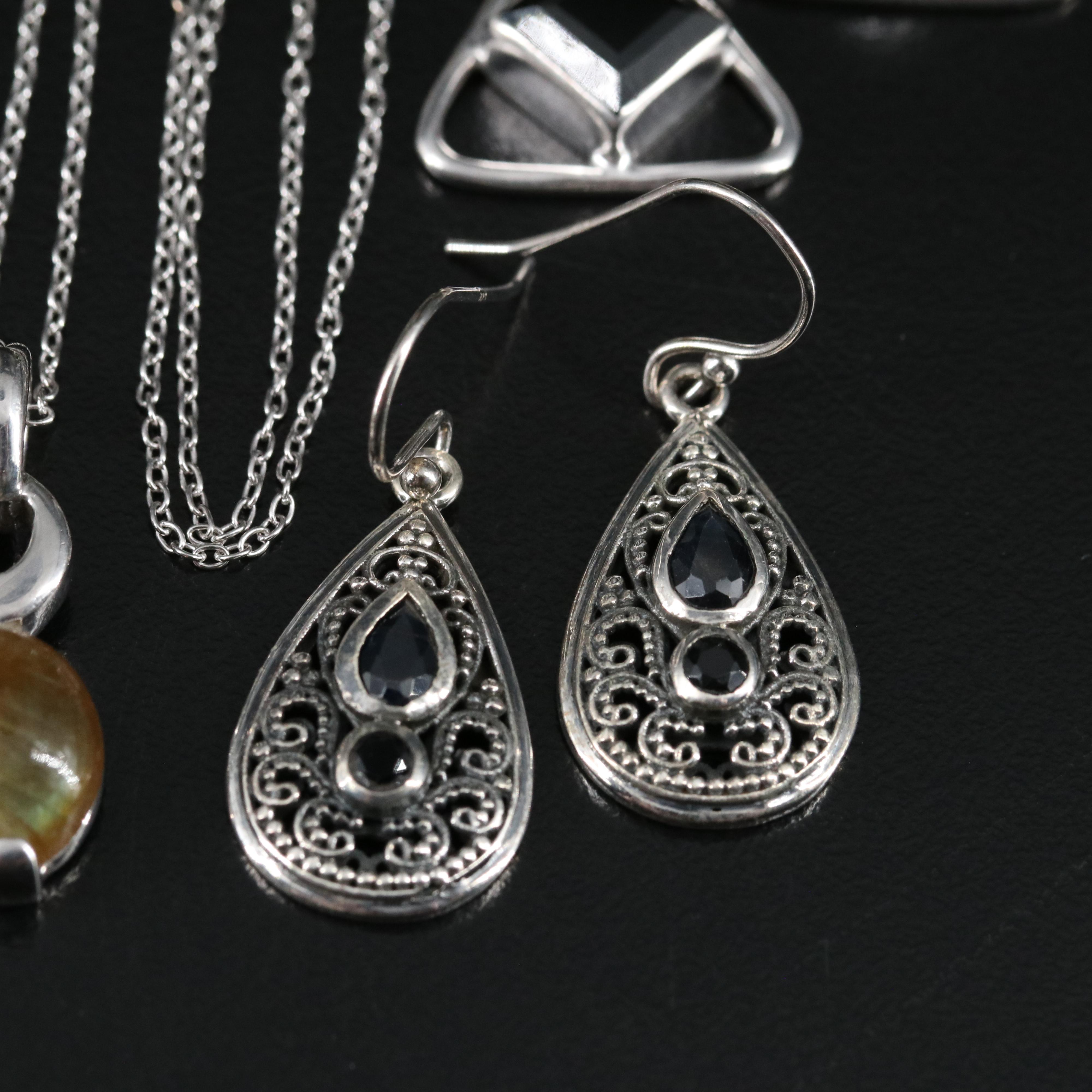 14 Assorted Sterling Silver Rings, Necklaces, and Earrings