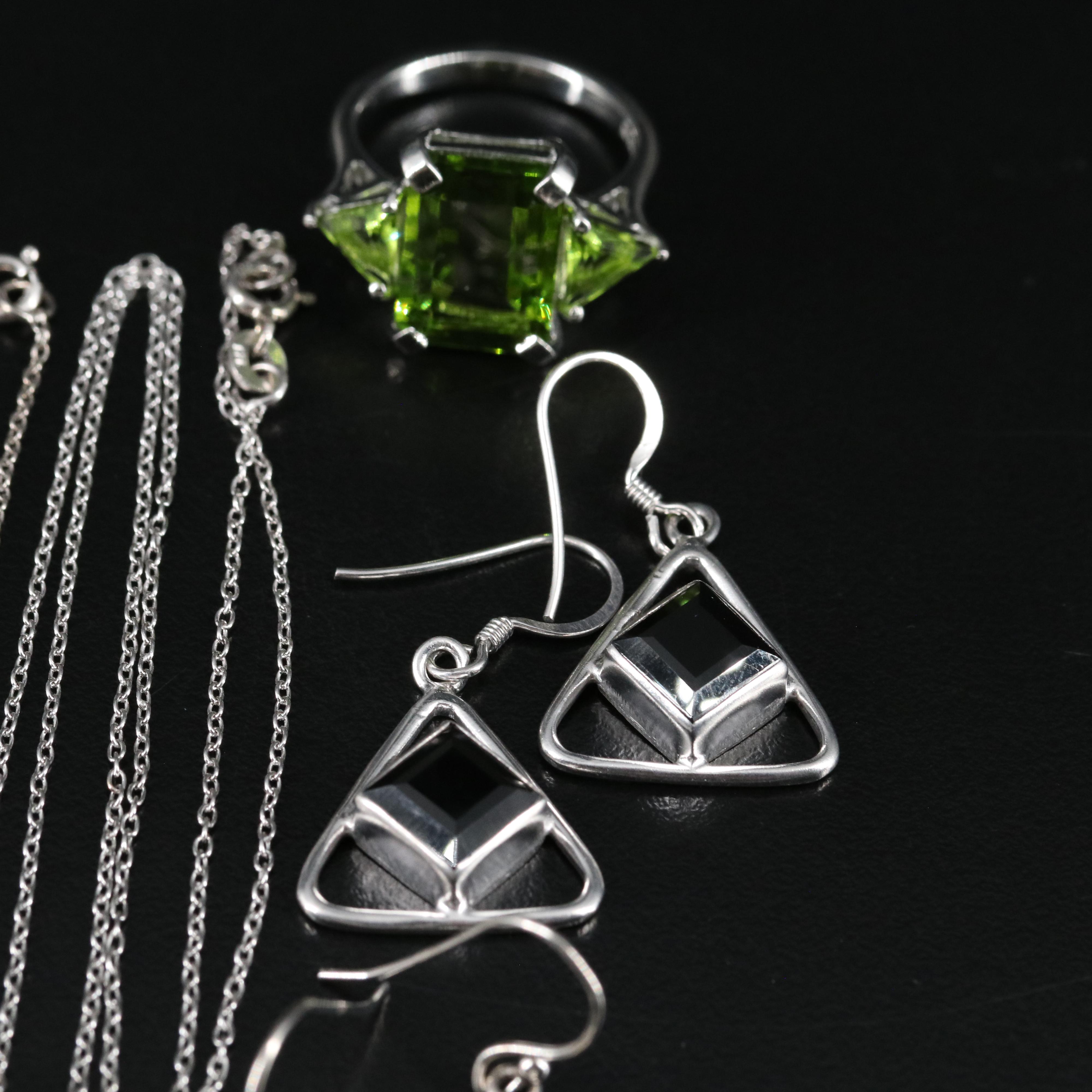 14 Assorted Sterling Silver Rings, Necklaces, and Earrings