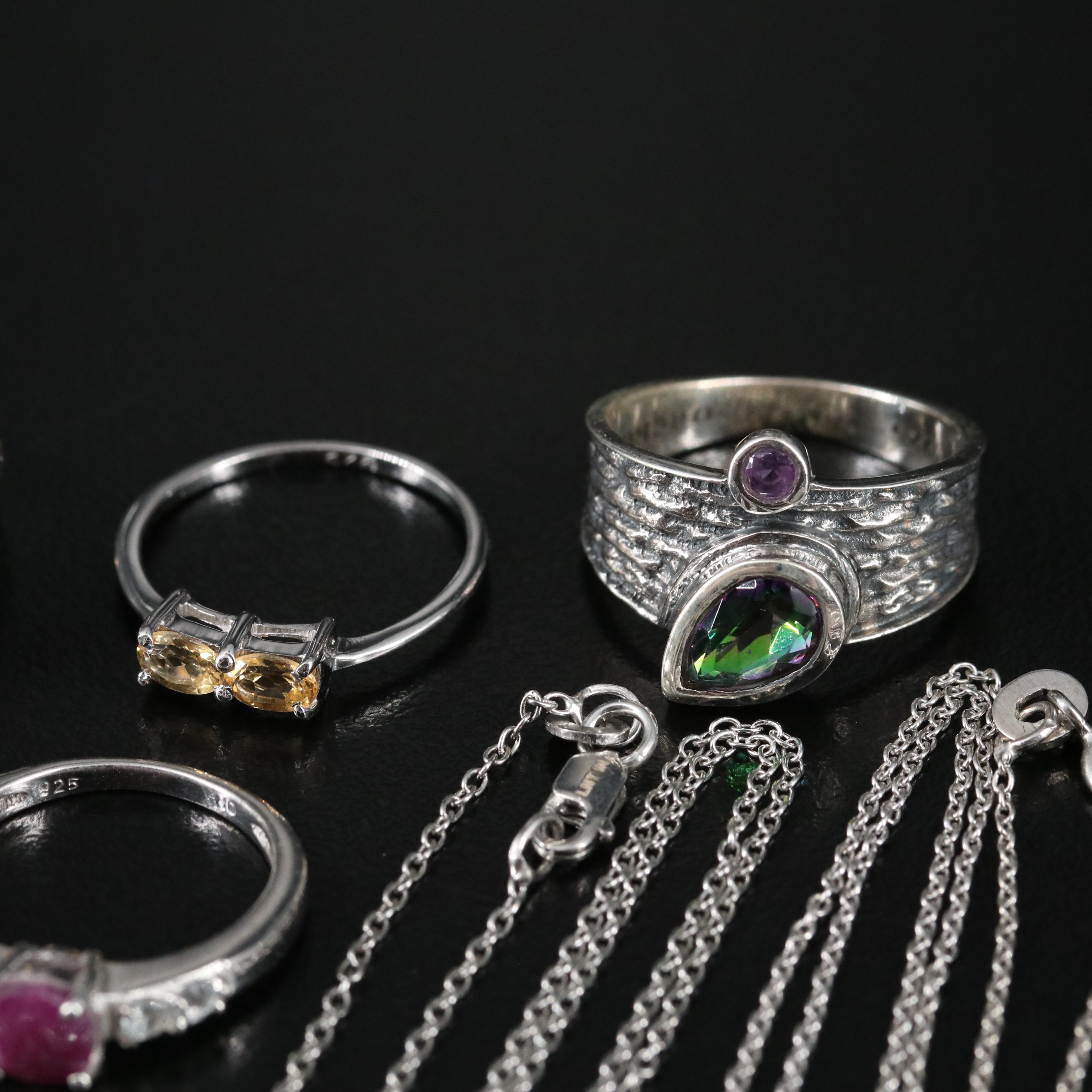 14 Assorted Sterling Silver Rings, Necklaces, and Earrings