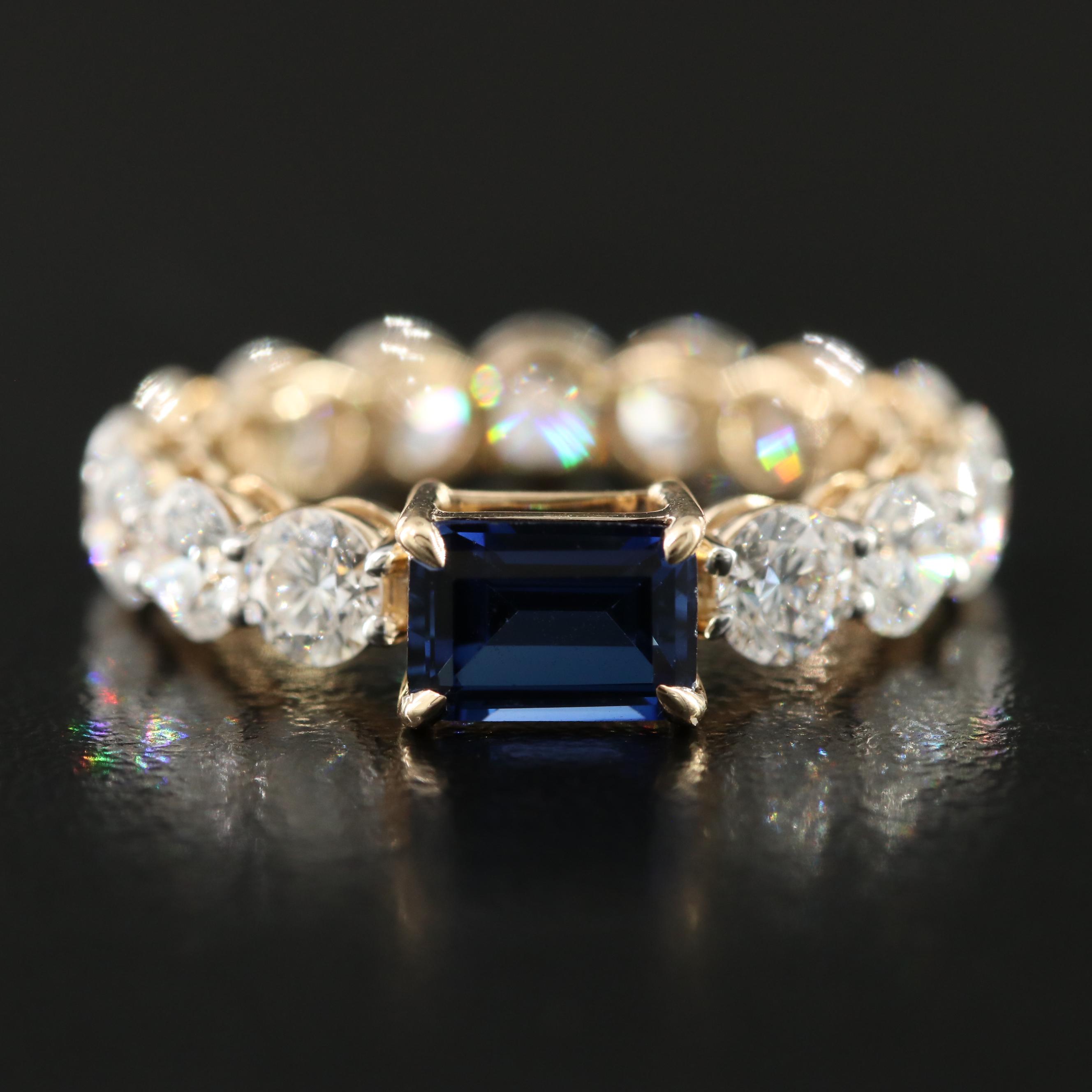 14K 1.24 CT Sapphire and 3.65 CTW Lab Grown Diamond Ring