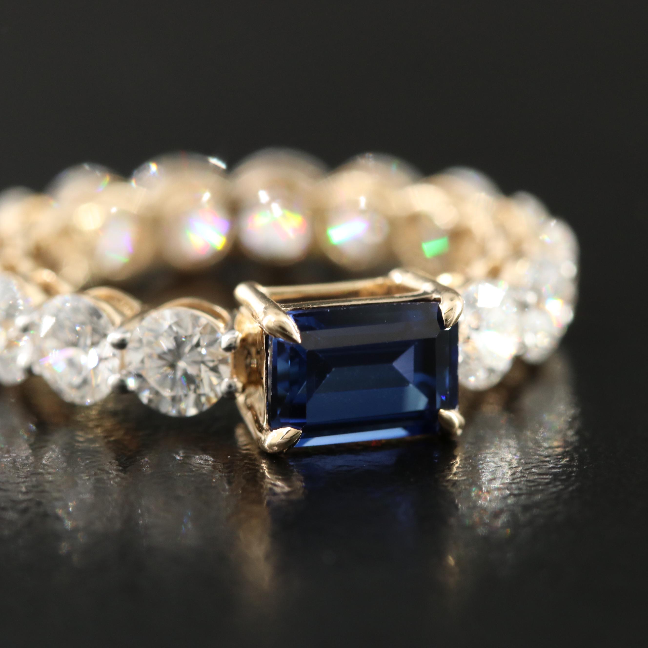 14K 1.24 CT Sapphire and 3.65 CTW Lab Grown Diamond Ring