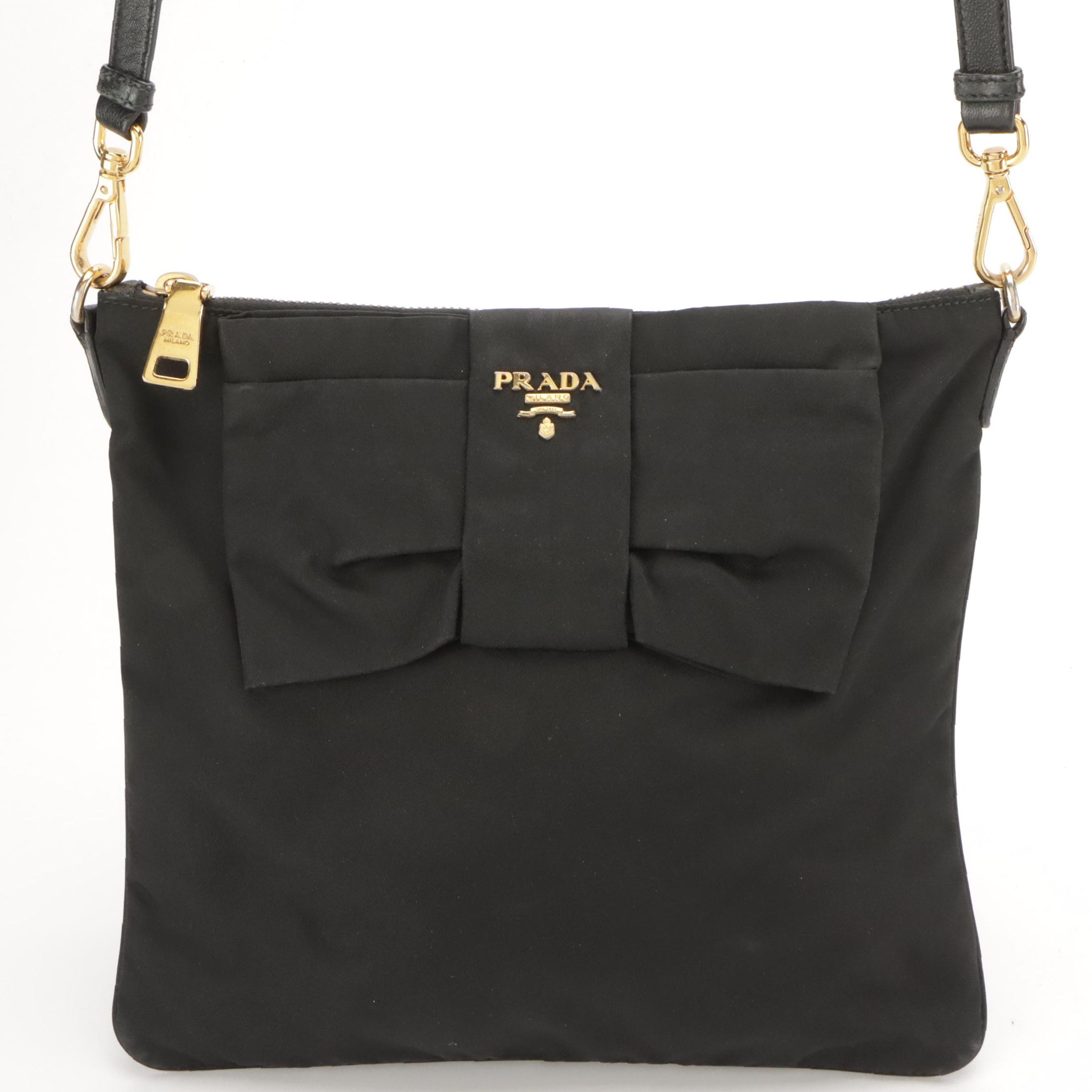 Prada Flat Black Tessuto Nylon Fiocco Bow Crossbody Bag