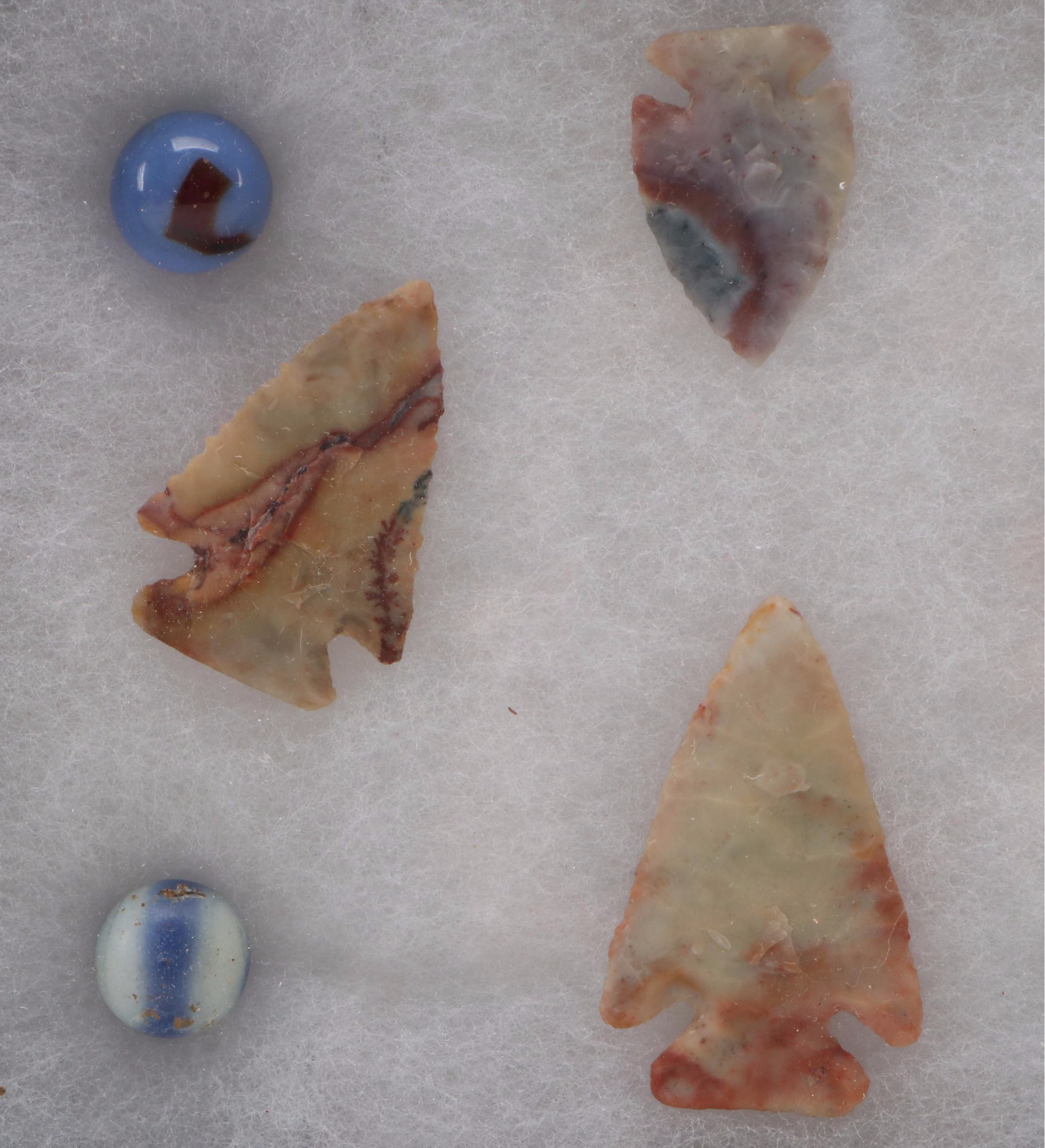 Ohio Flint Ridge Notched Arrowheads with Field Found Marbles