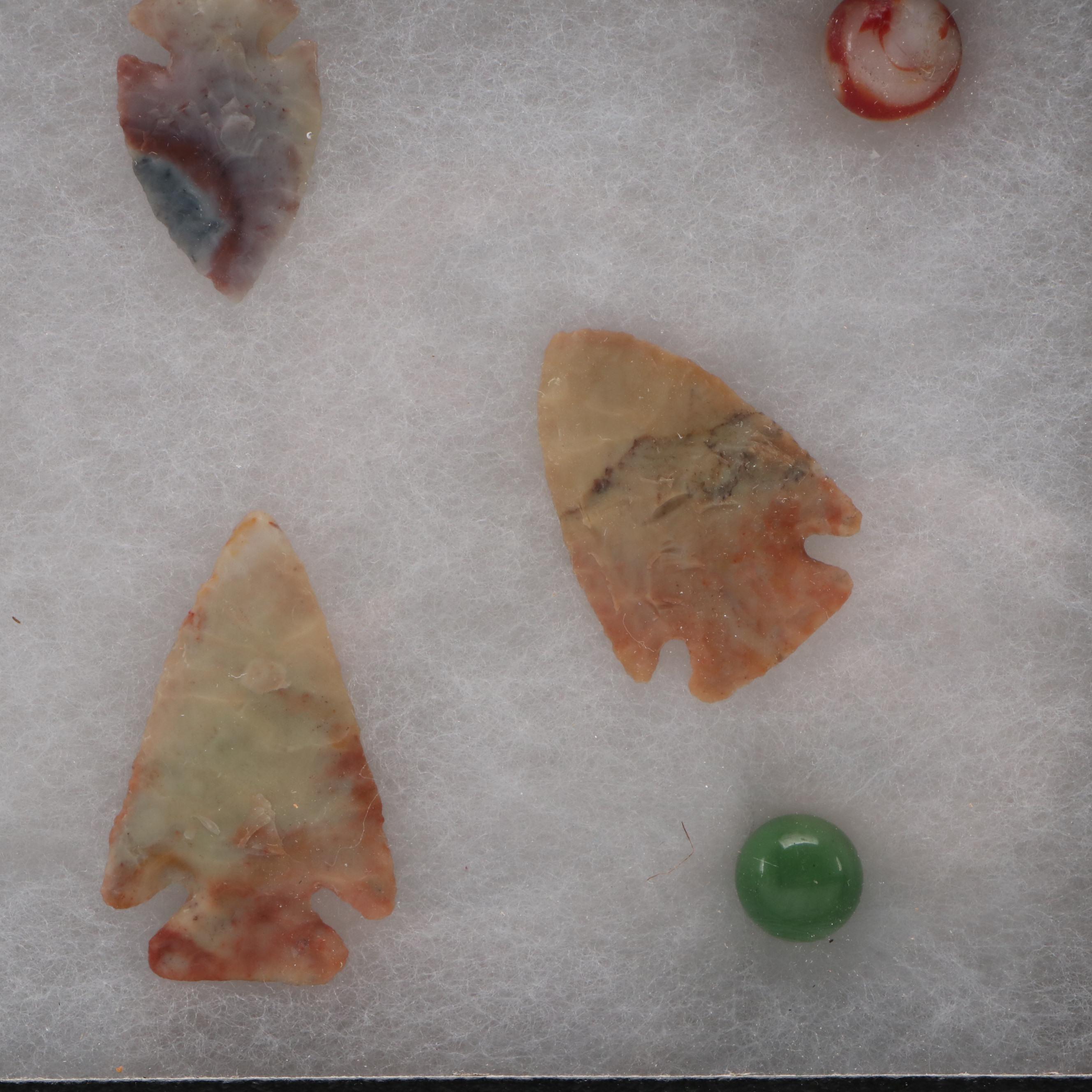 Ohio Flint Ridge Notched Arrowheads with Field Found Marbles