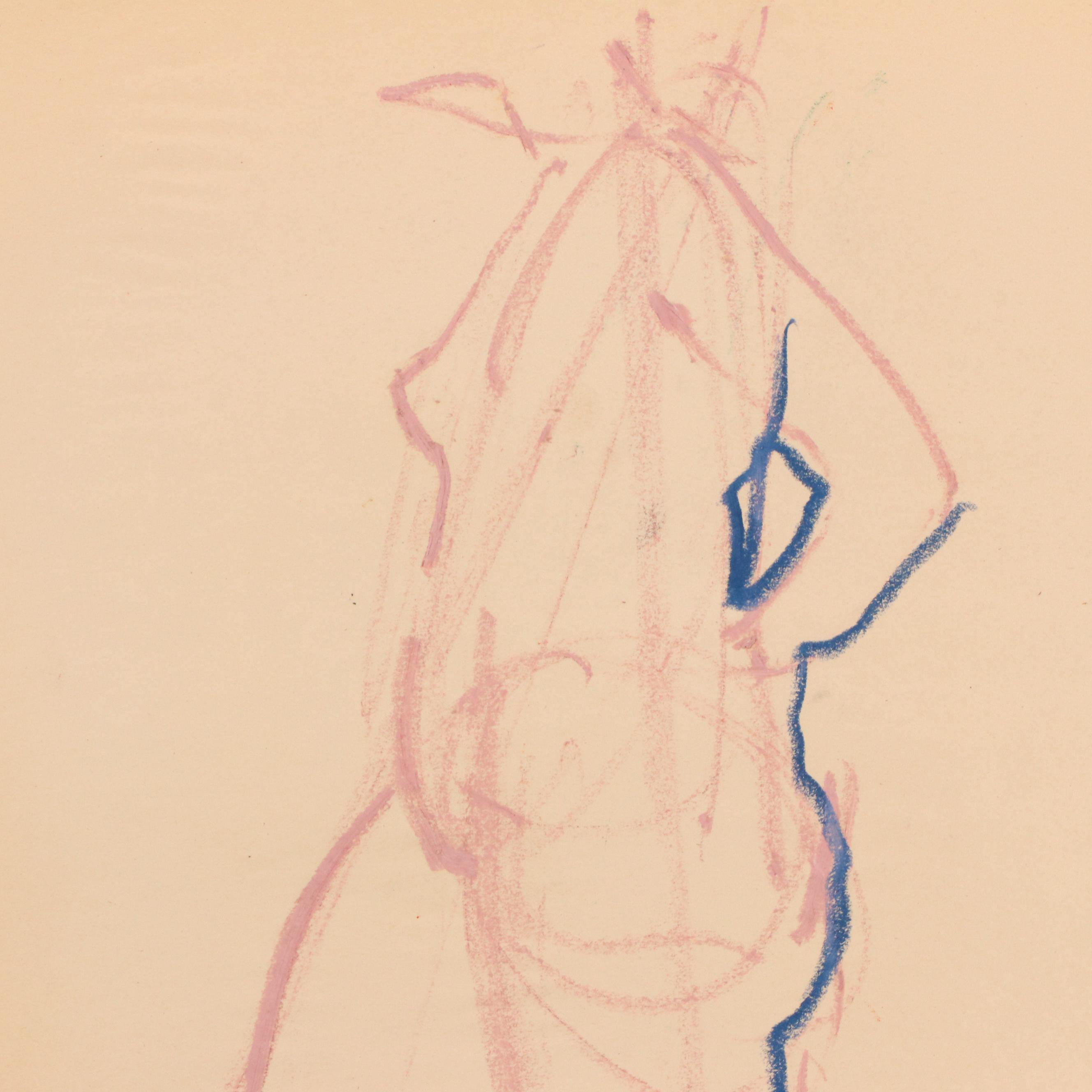 Jack Meanwell Oil Pastel Drawing of Standing Figure