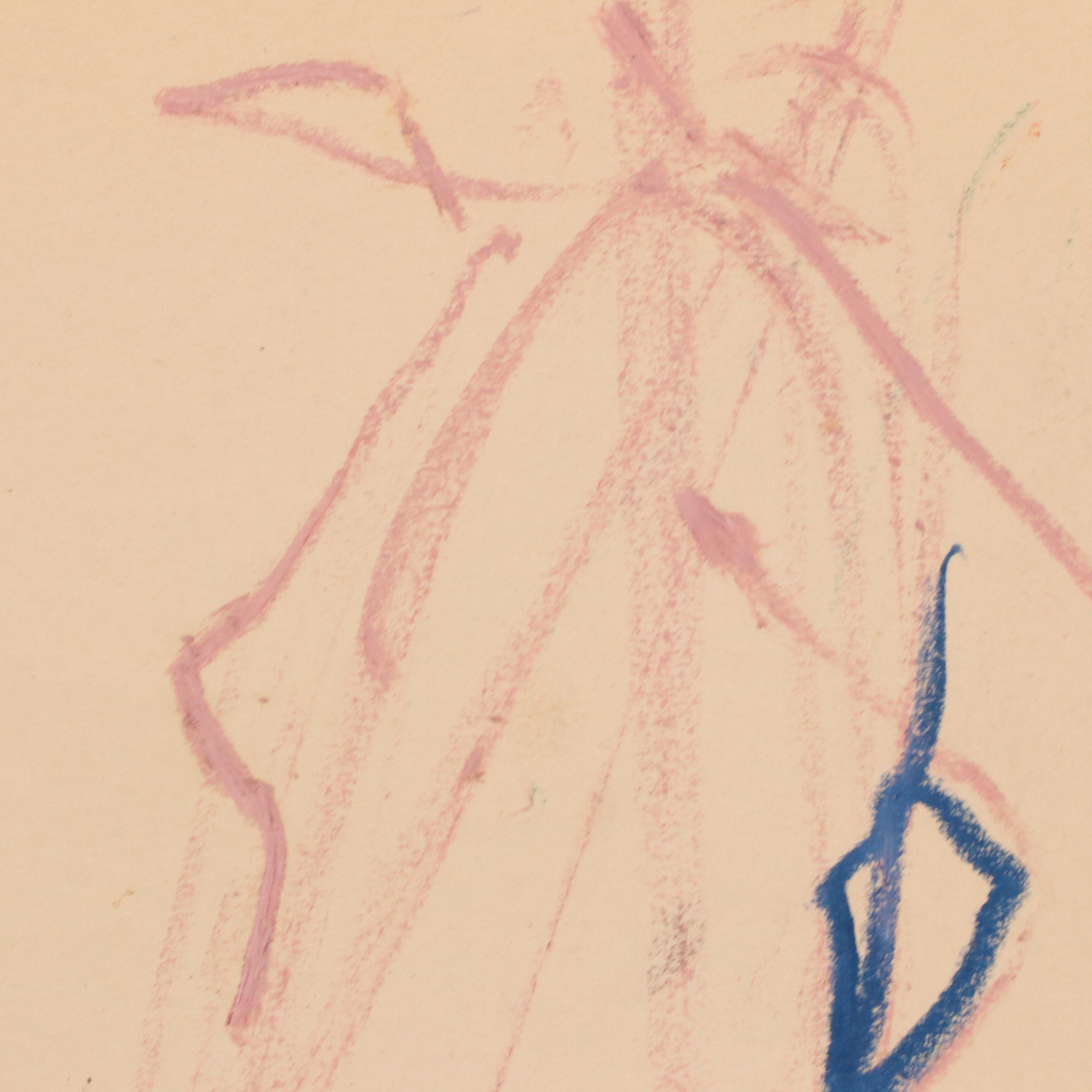 Jack Meanwell Oil Pastel Drawing of Standing Figure