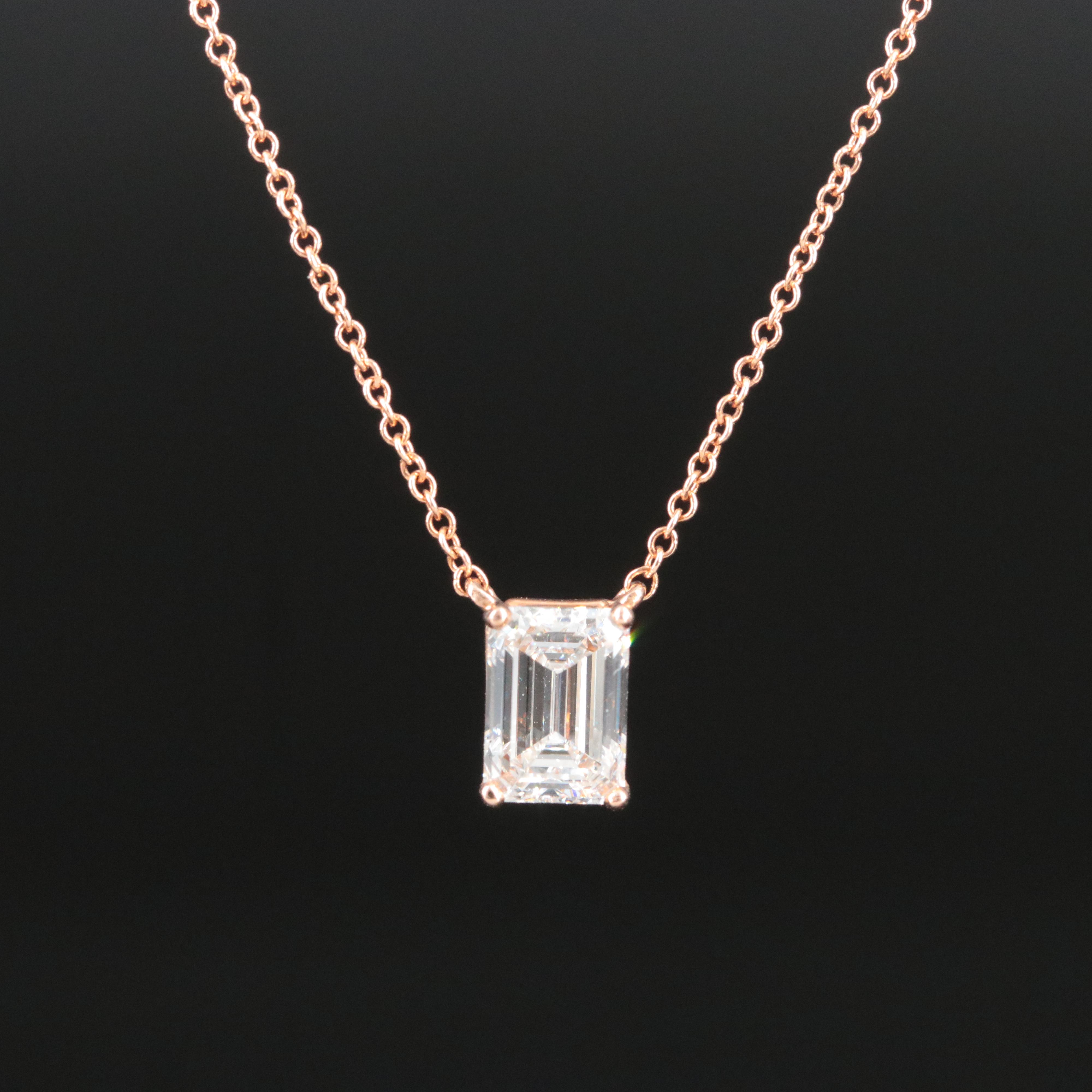 14K Rose Gold 1.03 CT Lab Grown Diamond Solitaire Necklace with IGI Report