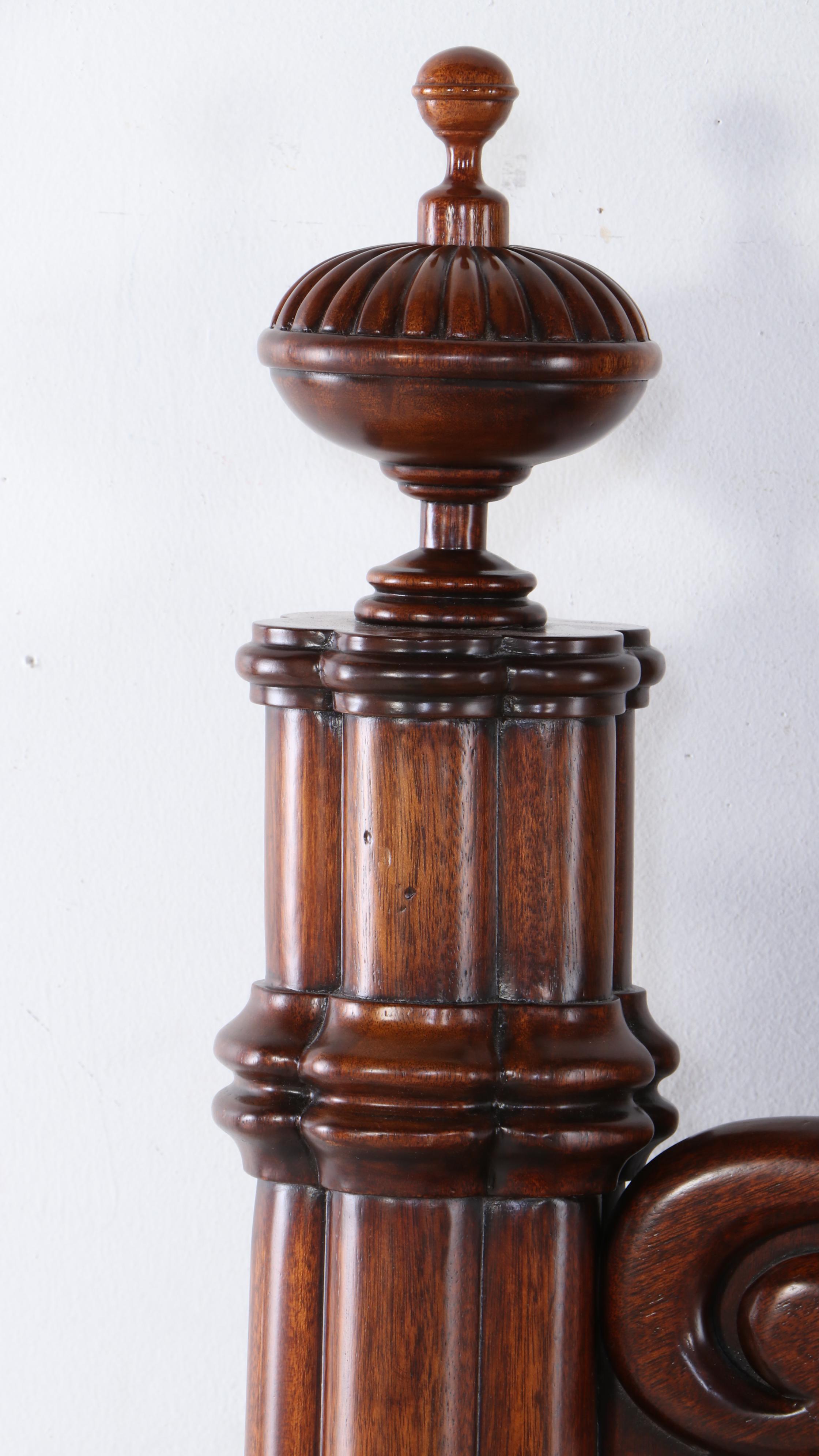 Renaissance Revival Style Flame Mahogany and Elm Queen Size Bed Frame