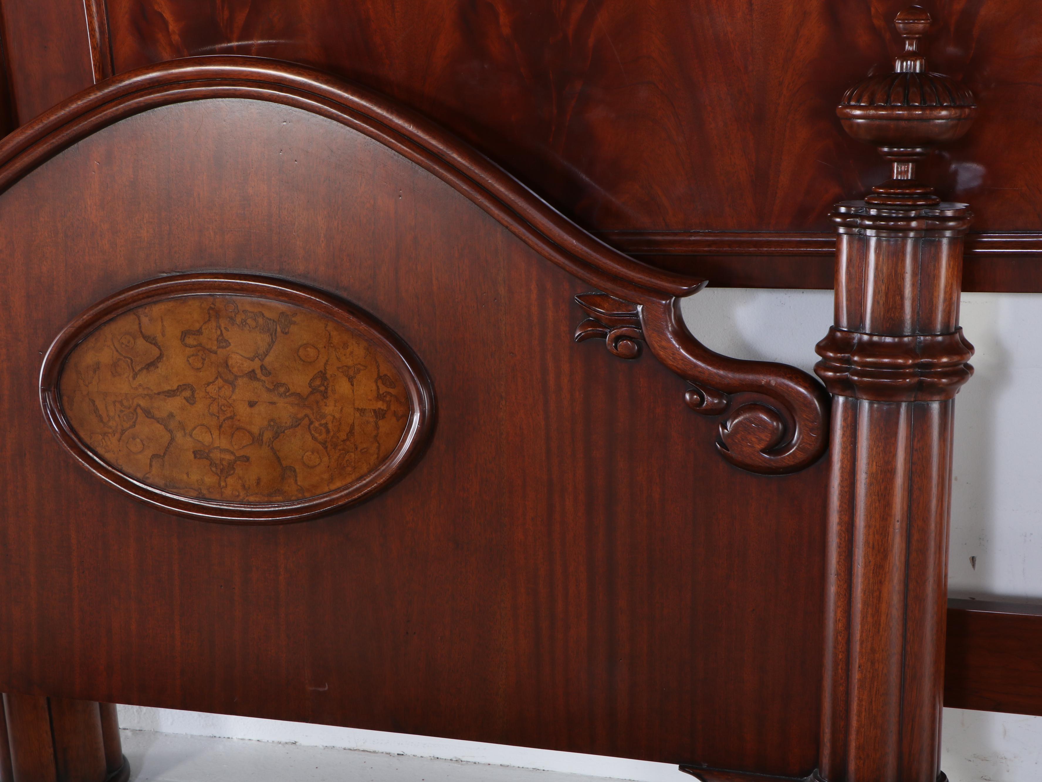 Renaissance Revival Style Flame Mahogany and Elm Queen Size Bed Frame