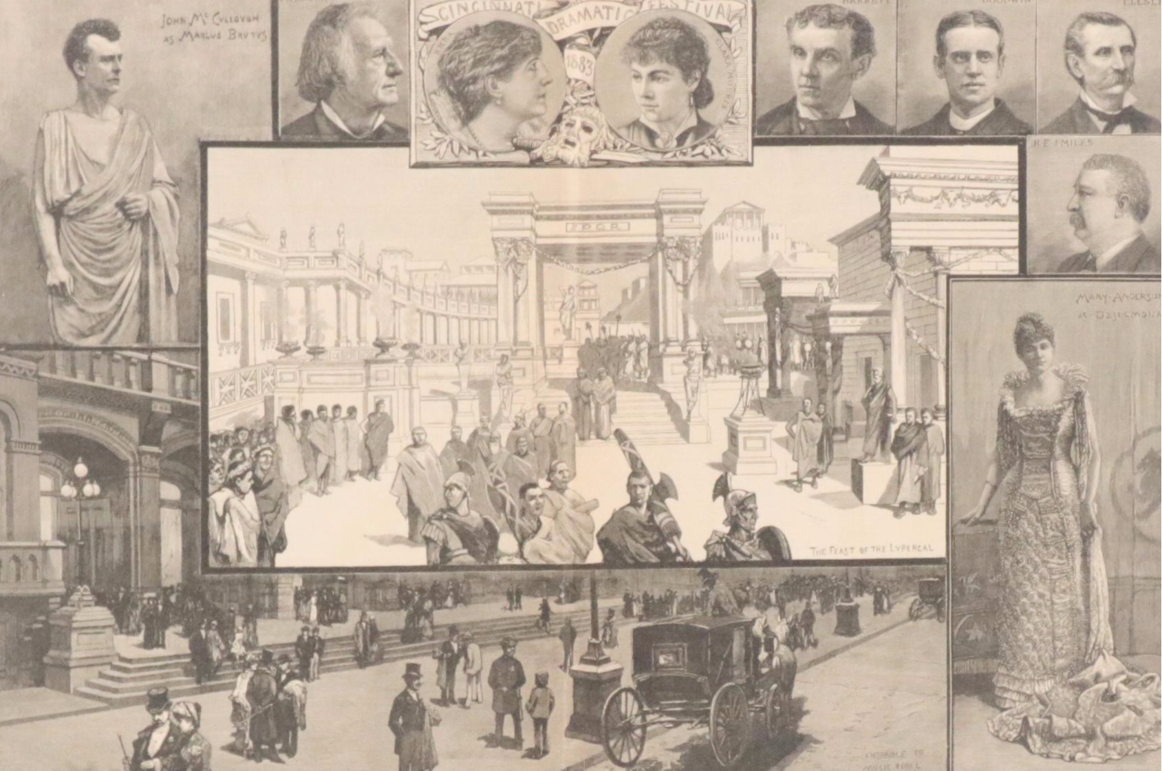 Harper's Weekly Wood Engraving "The Dramatic Festival at Cincinnati," 1883