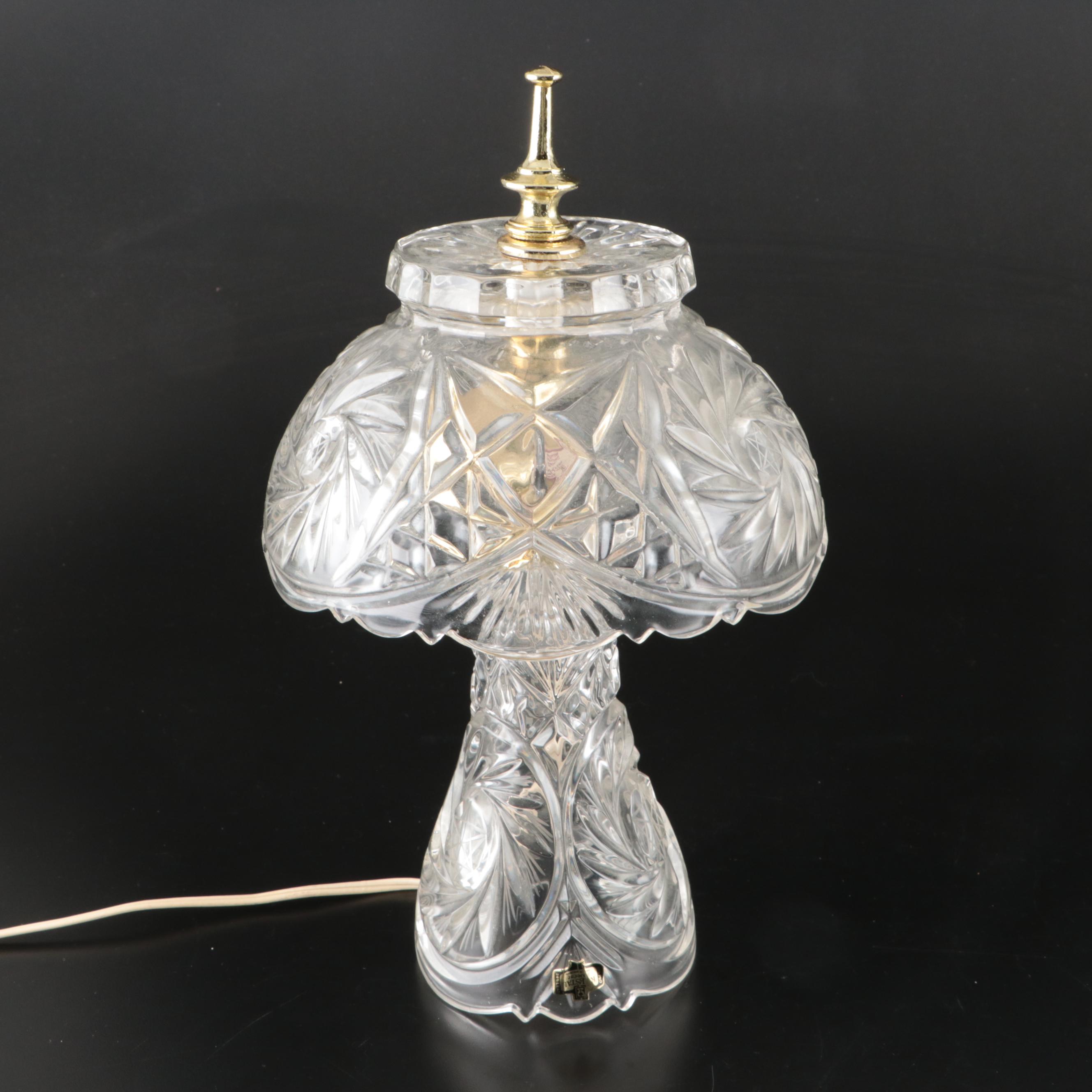 Pair of Kristal Zaječar Cut Crystal Mushroom Boudoir Lamps