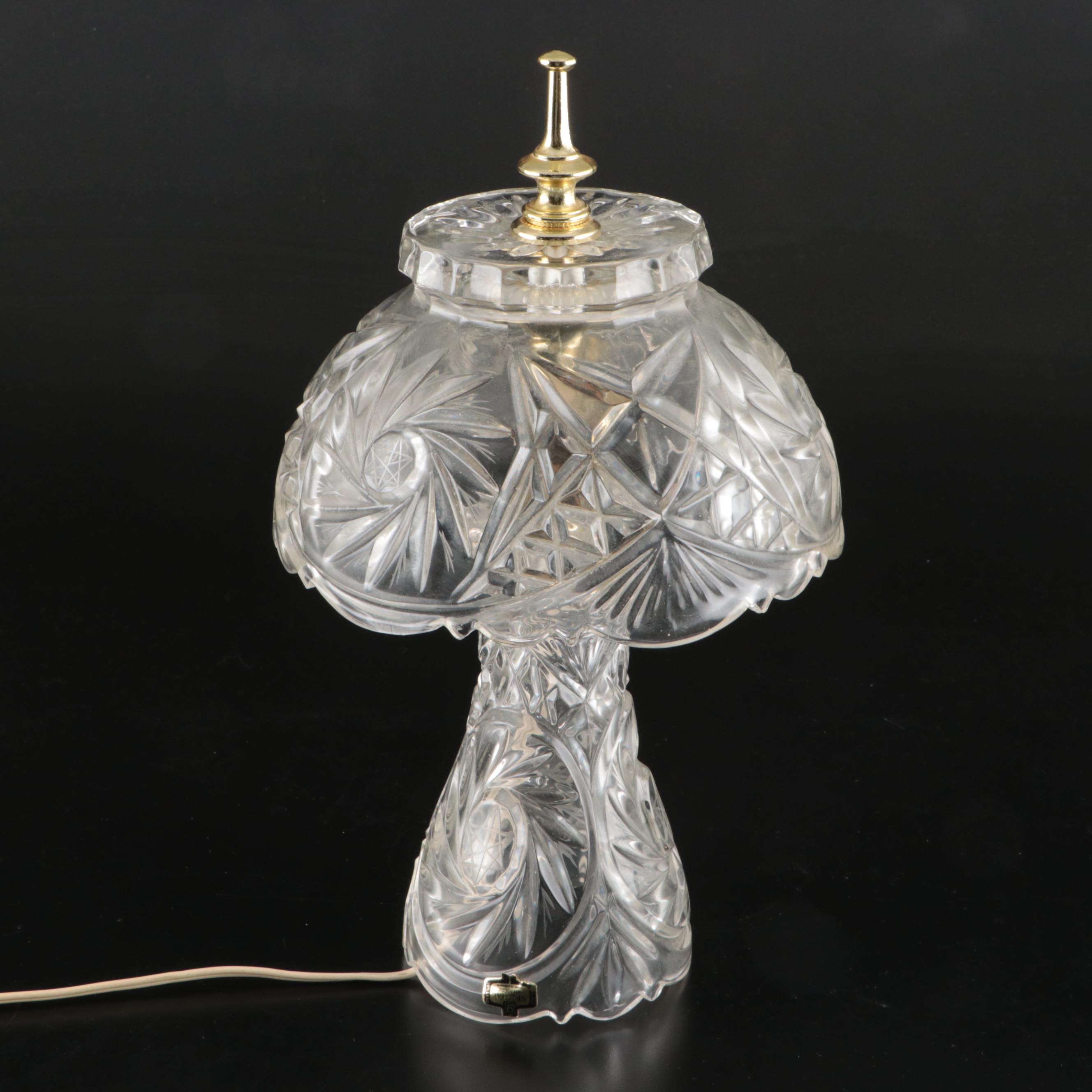 Pair of Kristal Zaječar Cut Crystal Mushroom Boudoir Lamps