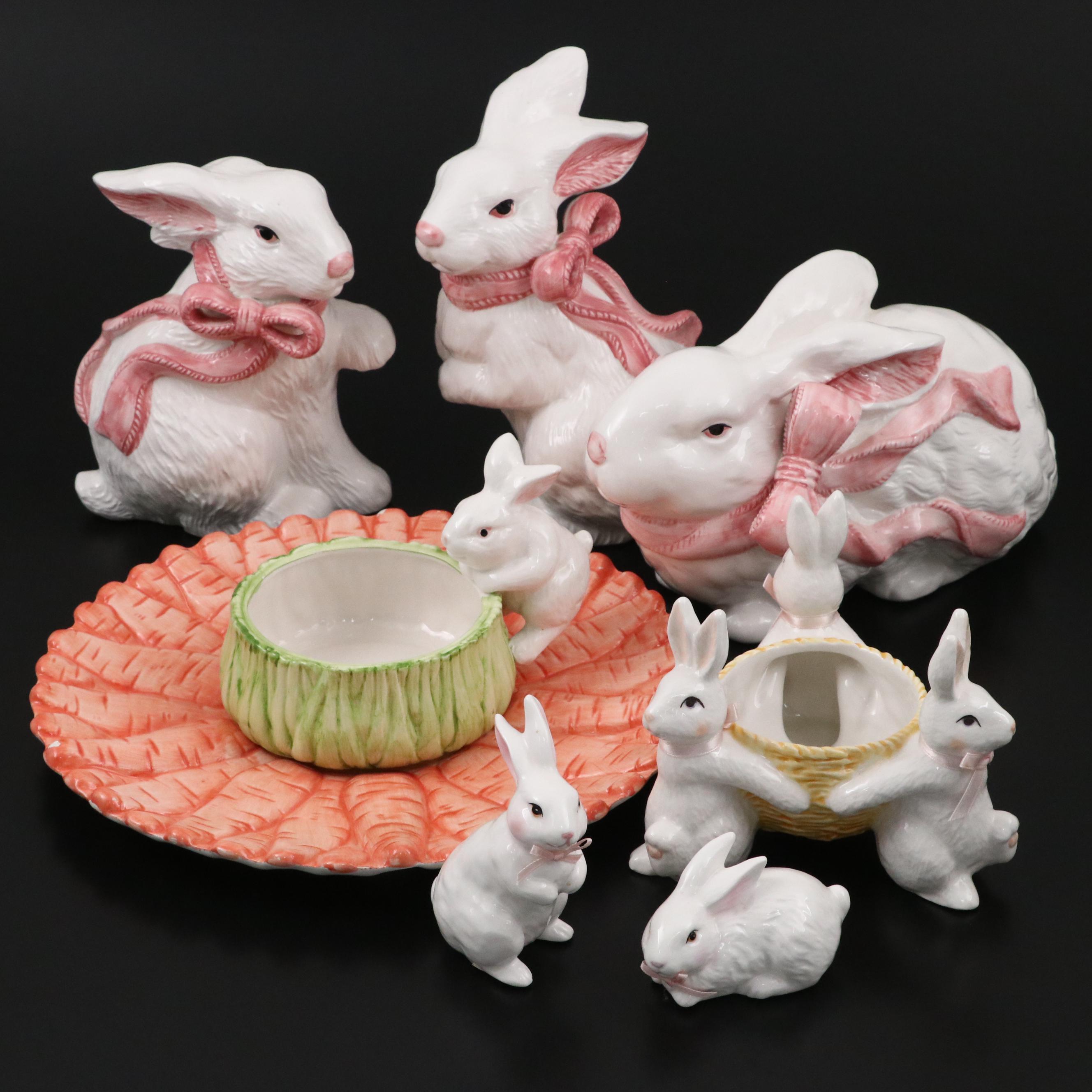 Lillian Vernon and Other Ceramic Rabbit Serveware and Figurines