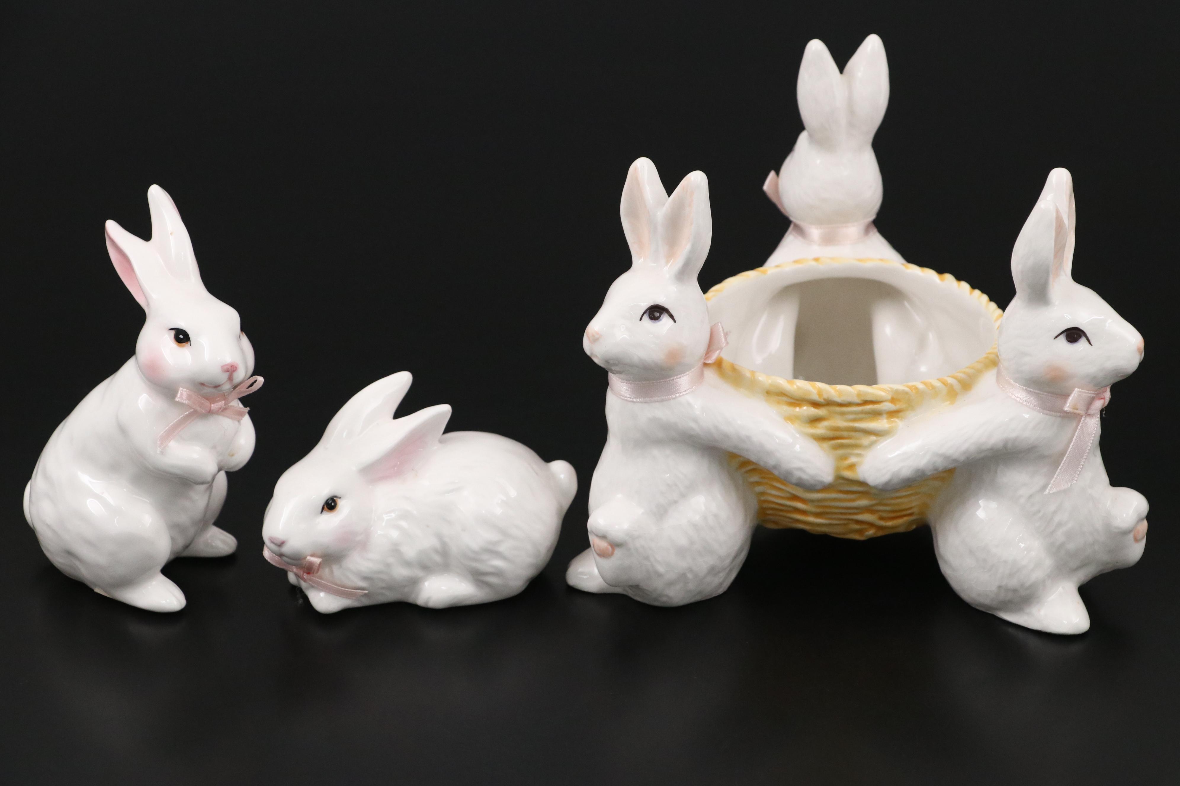Lillian Vernon and Other Ceramic Rabbit Serveware and Figurines