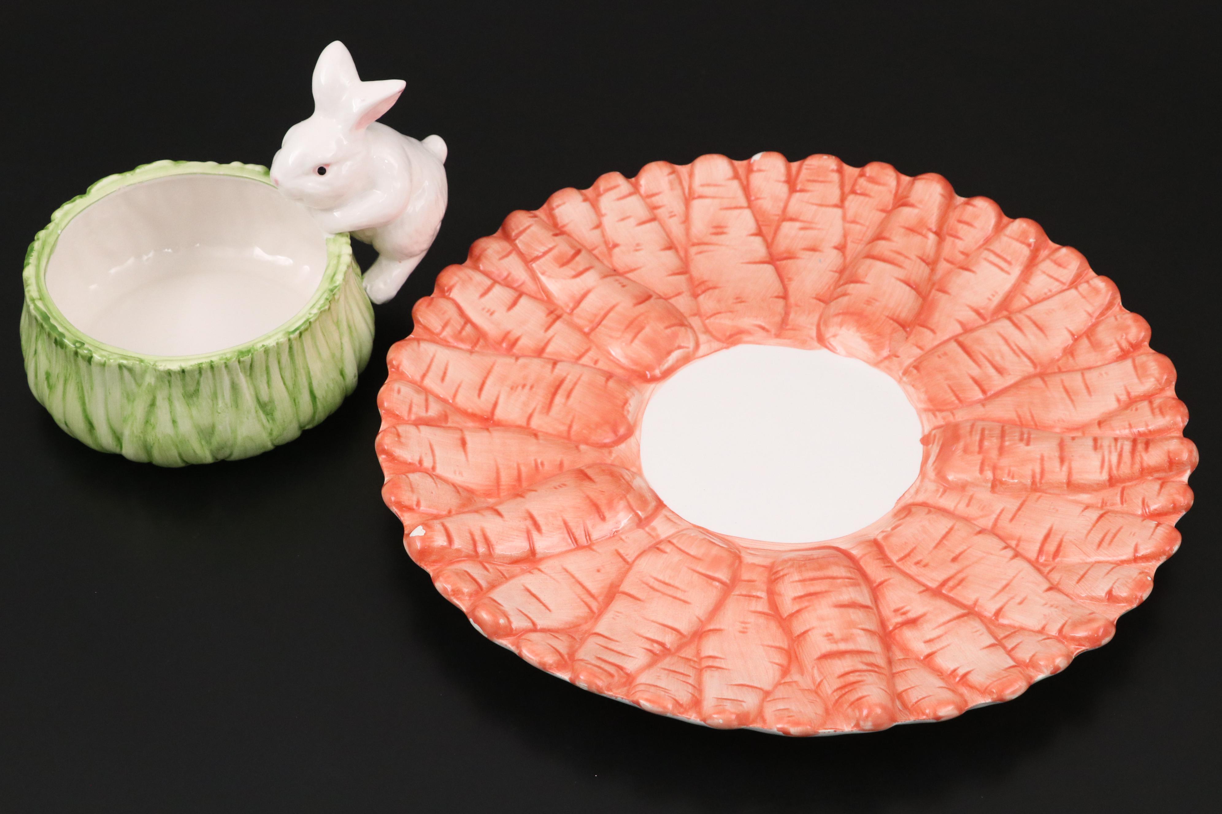 Lillian Vernon and Other Ceramic Rabbit Serveware and Figurines