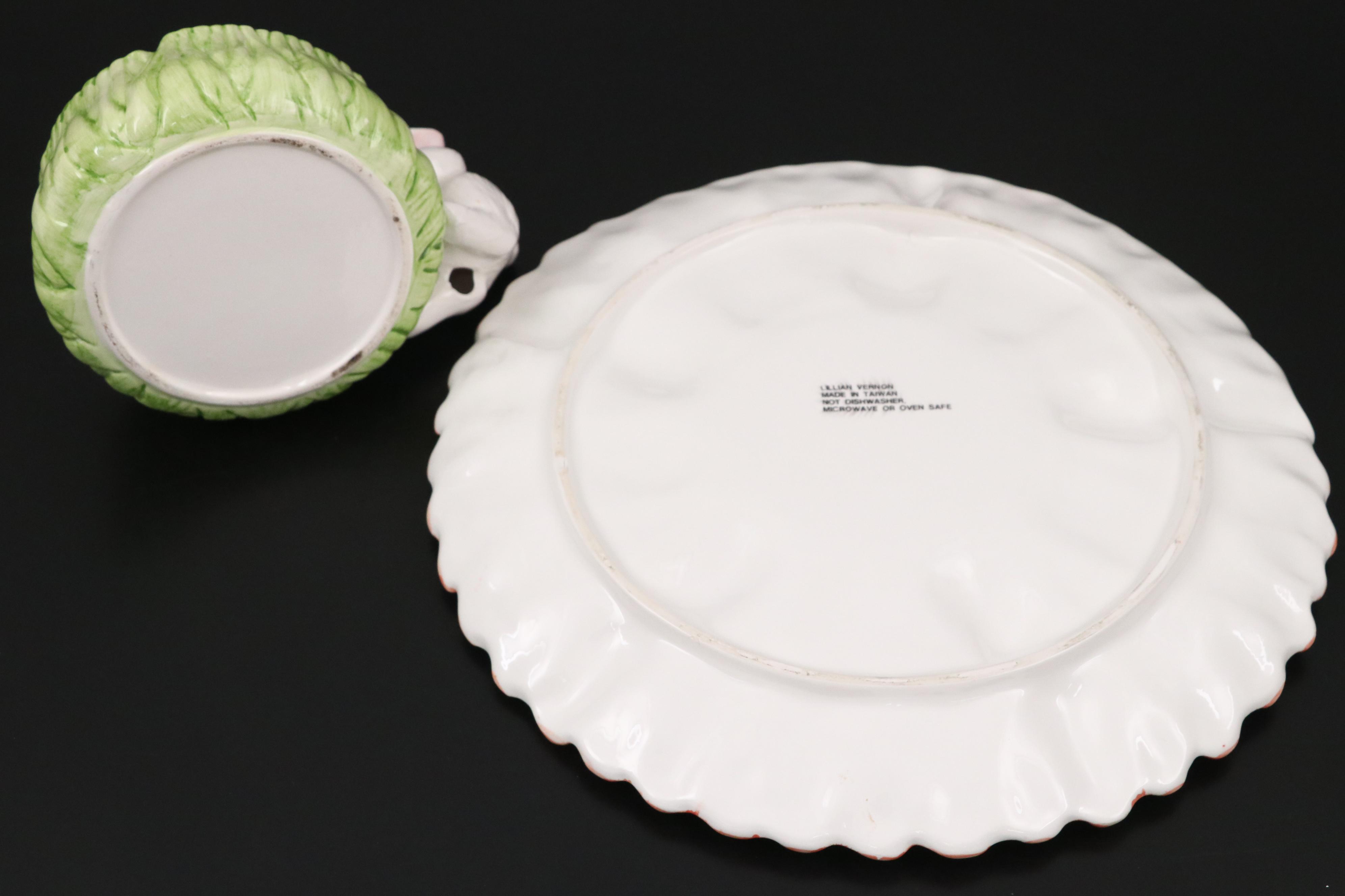 Lillian Vernon and Other Ceramic Rabbit Serveware and Figurines