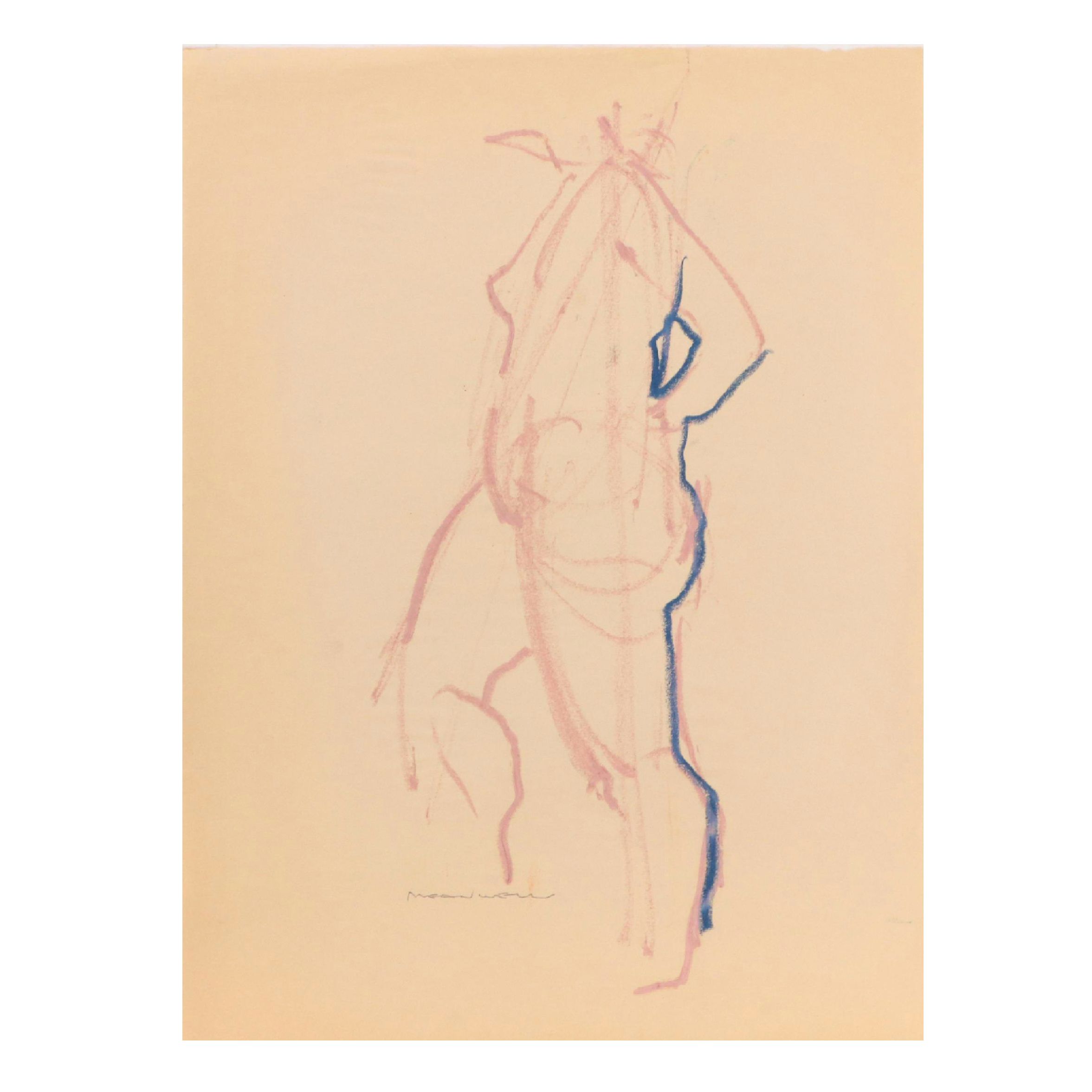 Jack Meanwell Oil Pastel Drawing of Standing Figure