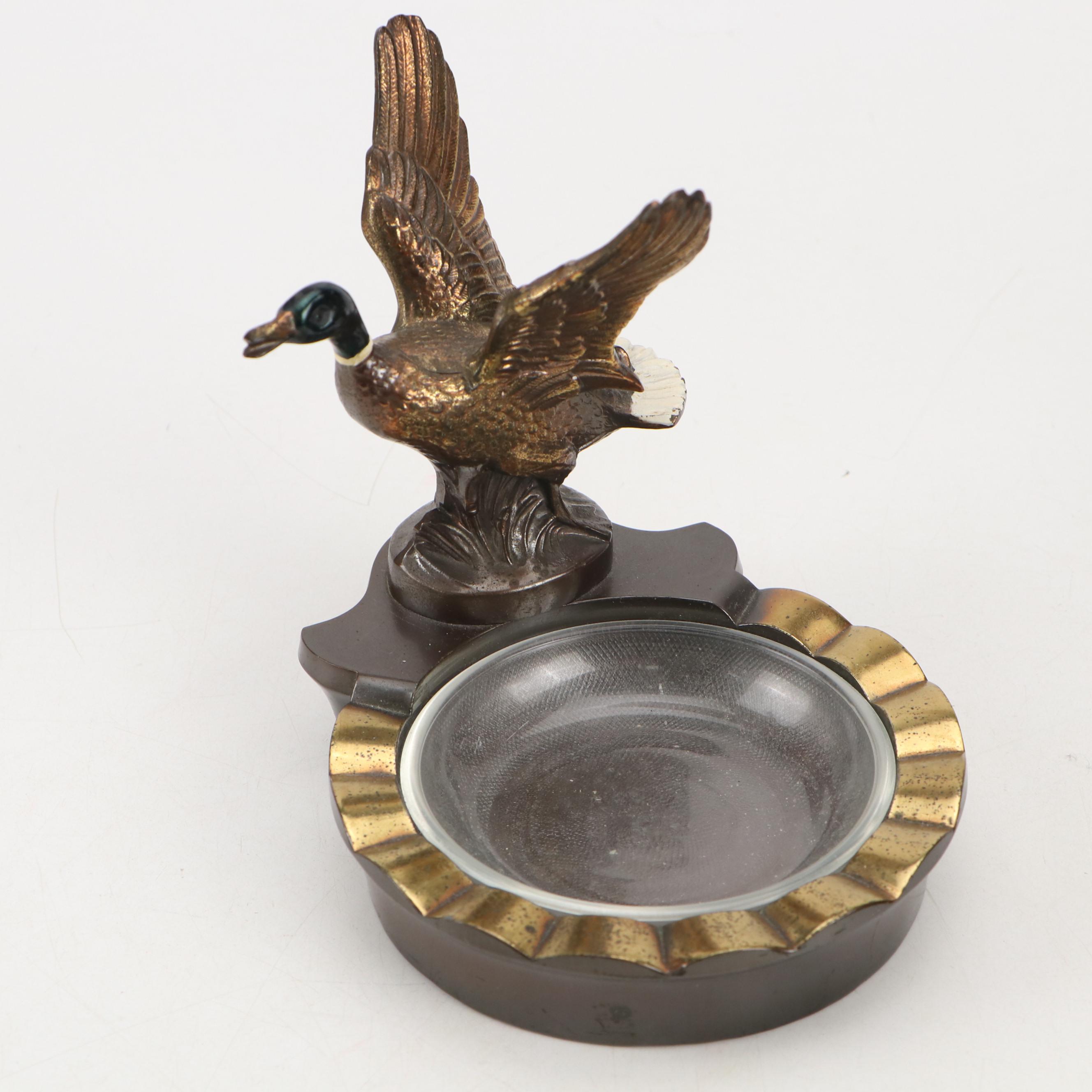 Philadelphia Mfg. Duck Ashtray with Wooden Poker Caddy and Other Accessories