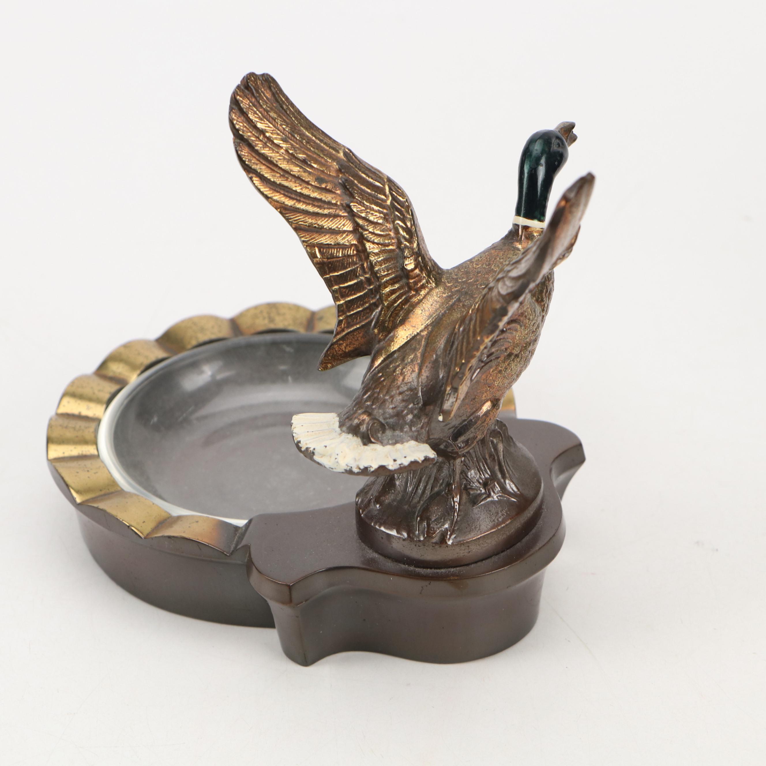 Philadelphia Mfg. Duck Ashtray with Wooden Poker Caddy and Other Accessories