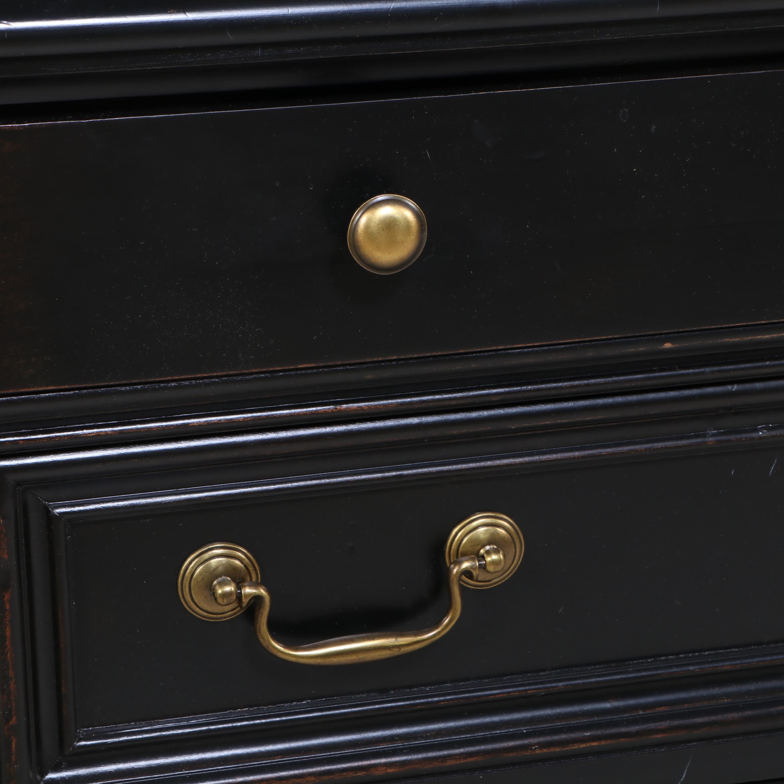 Hekman Leather Top Black Painted Wood Lateral Filing Cabinet