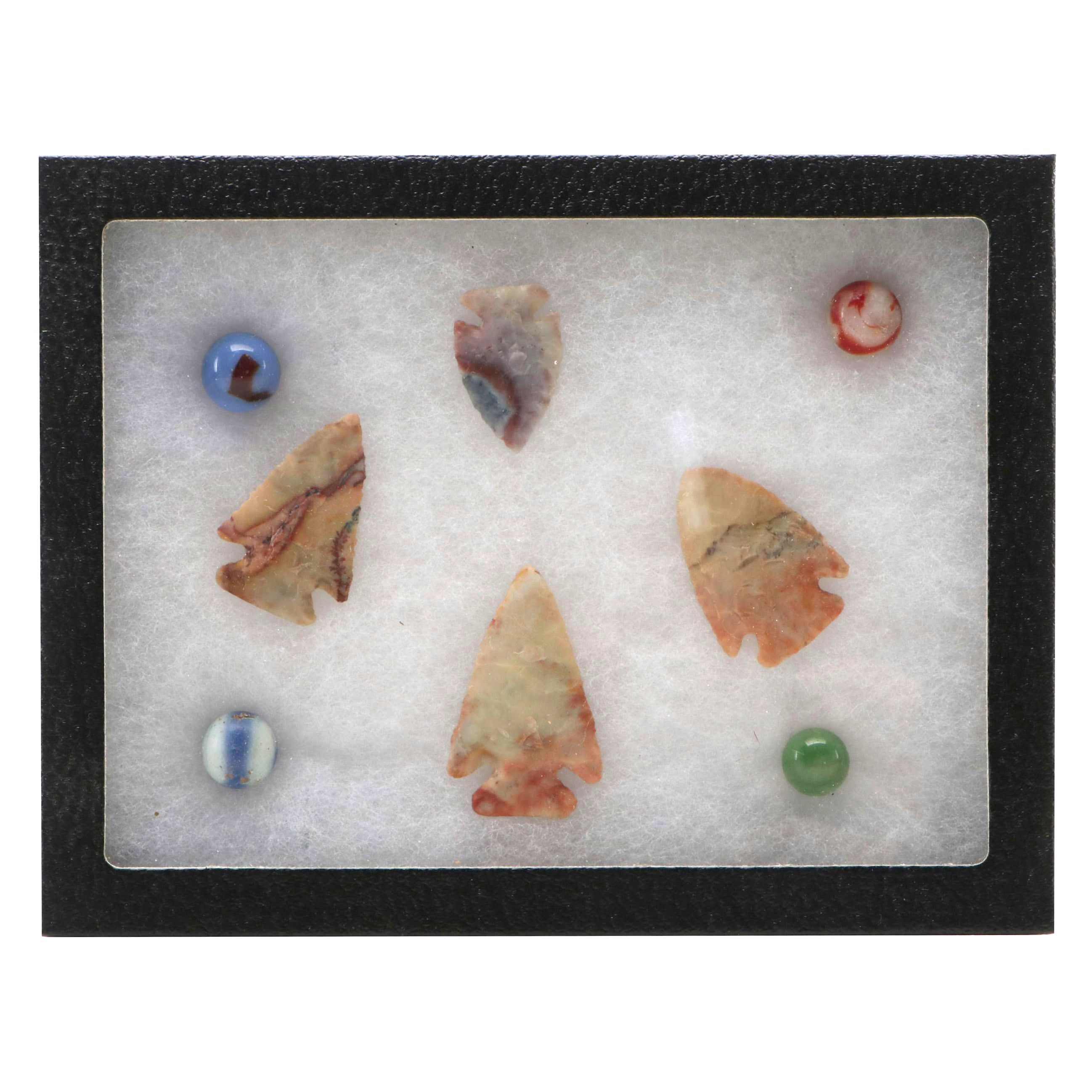 Ohio Flint Ridge Notched Arrowheads with Field Found Marbles