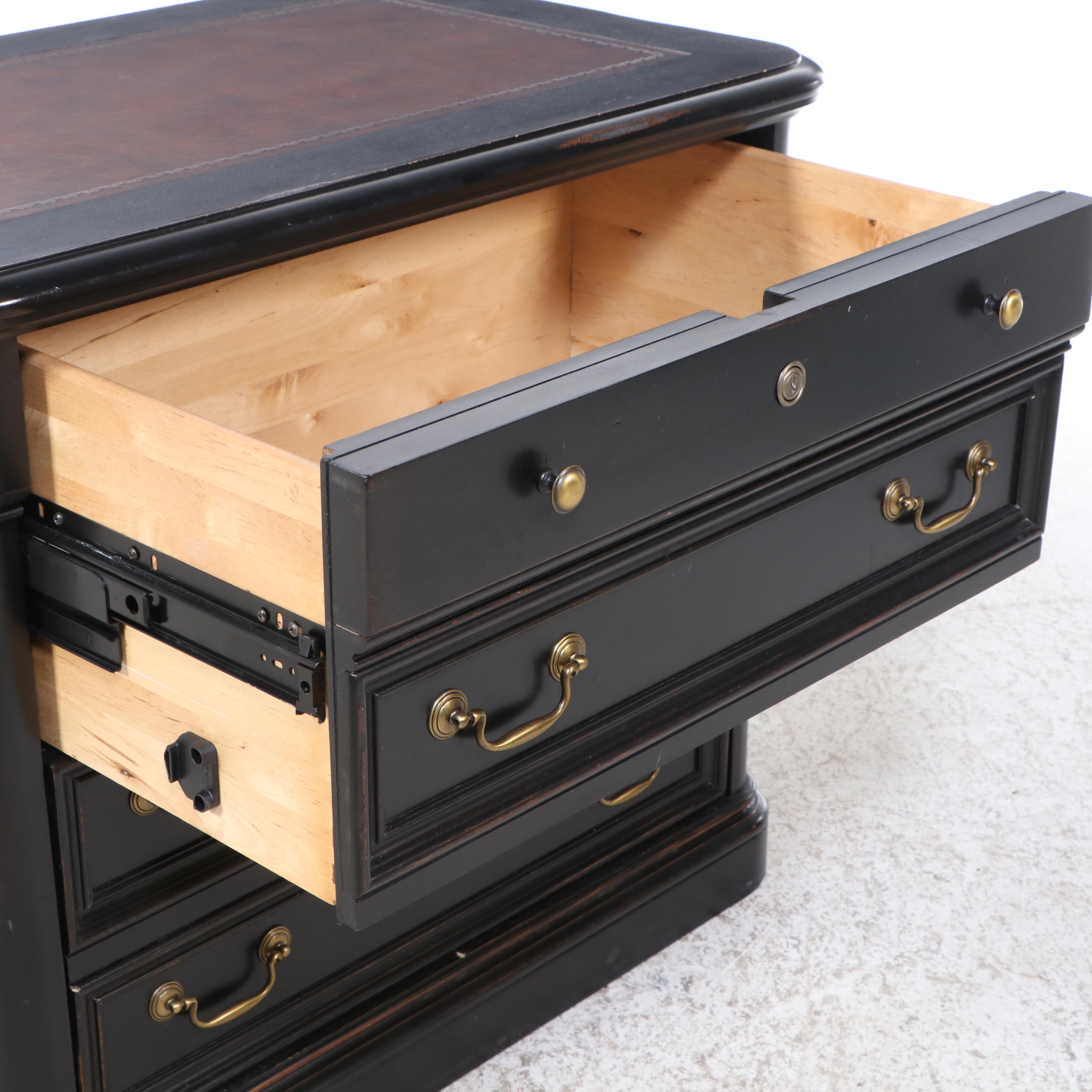 Hekman Leather Top Black Painted Wood Lateral Filing Cabinet
