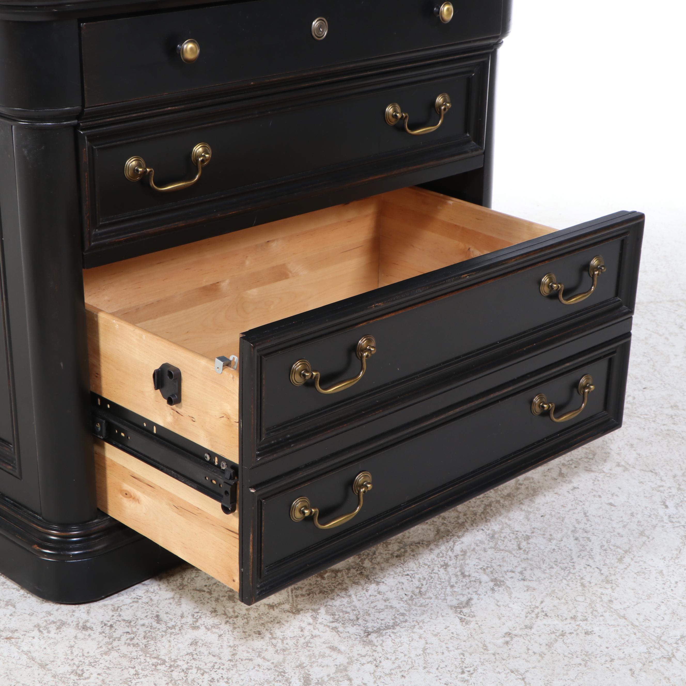 Hekman Leather Top Black Painted Wood Lateral Filing Cabinet