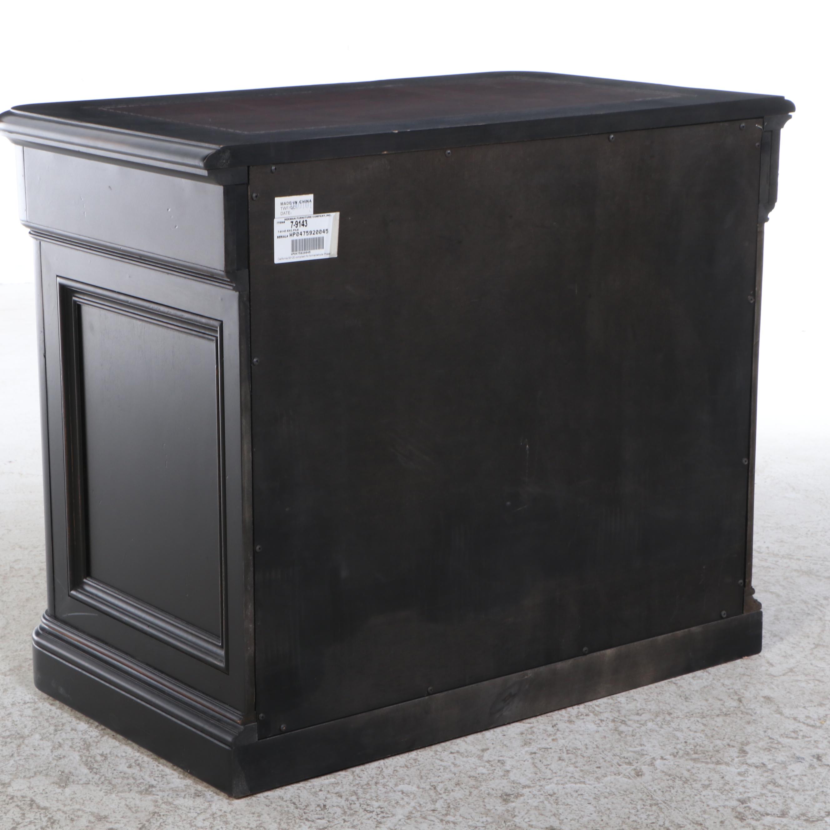 Hekman Leather Top Black Painted Wood Lateral Filing Cabinet