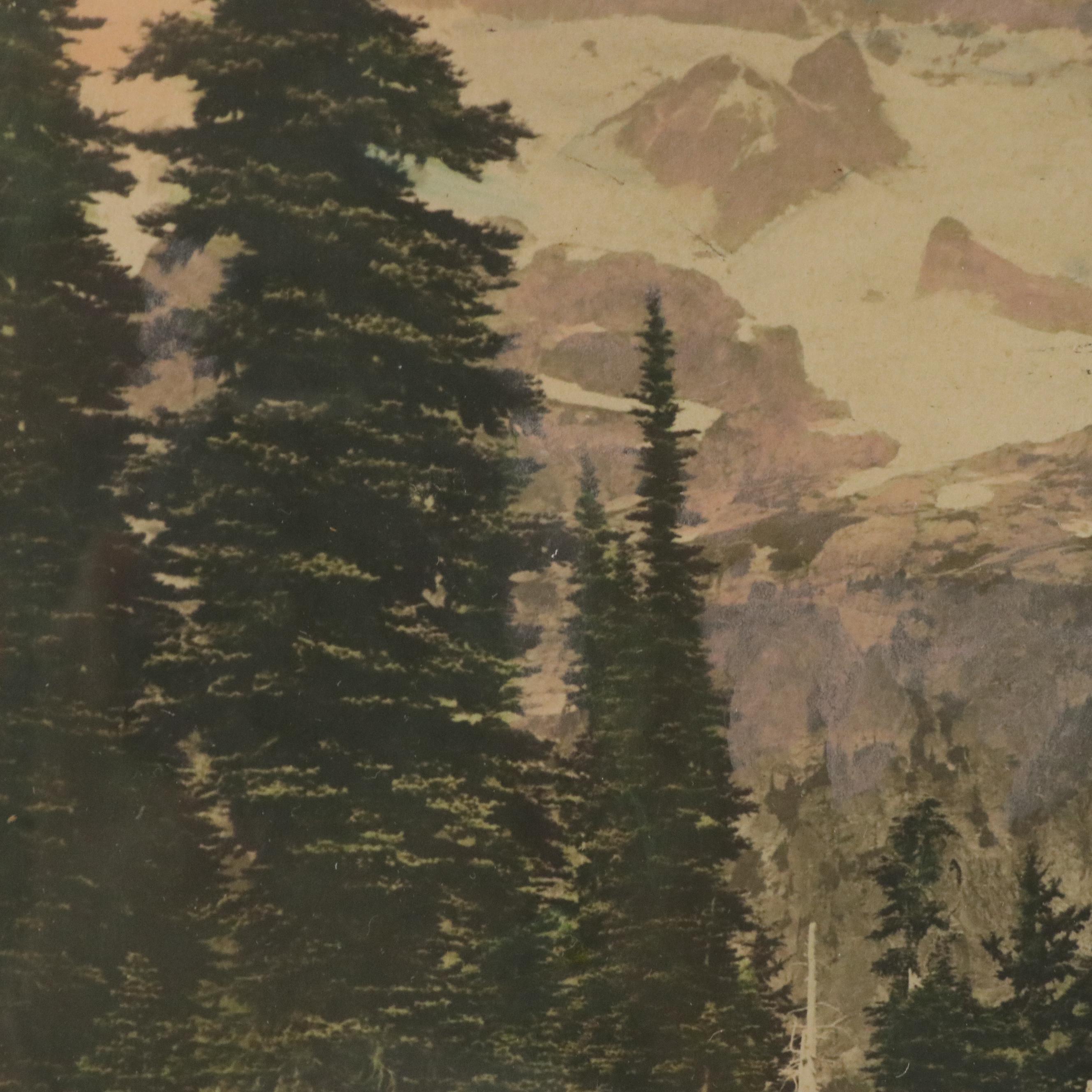 Asahel Curtis Hand-Colored Silver Print Landscape, Early 20th Century