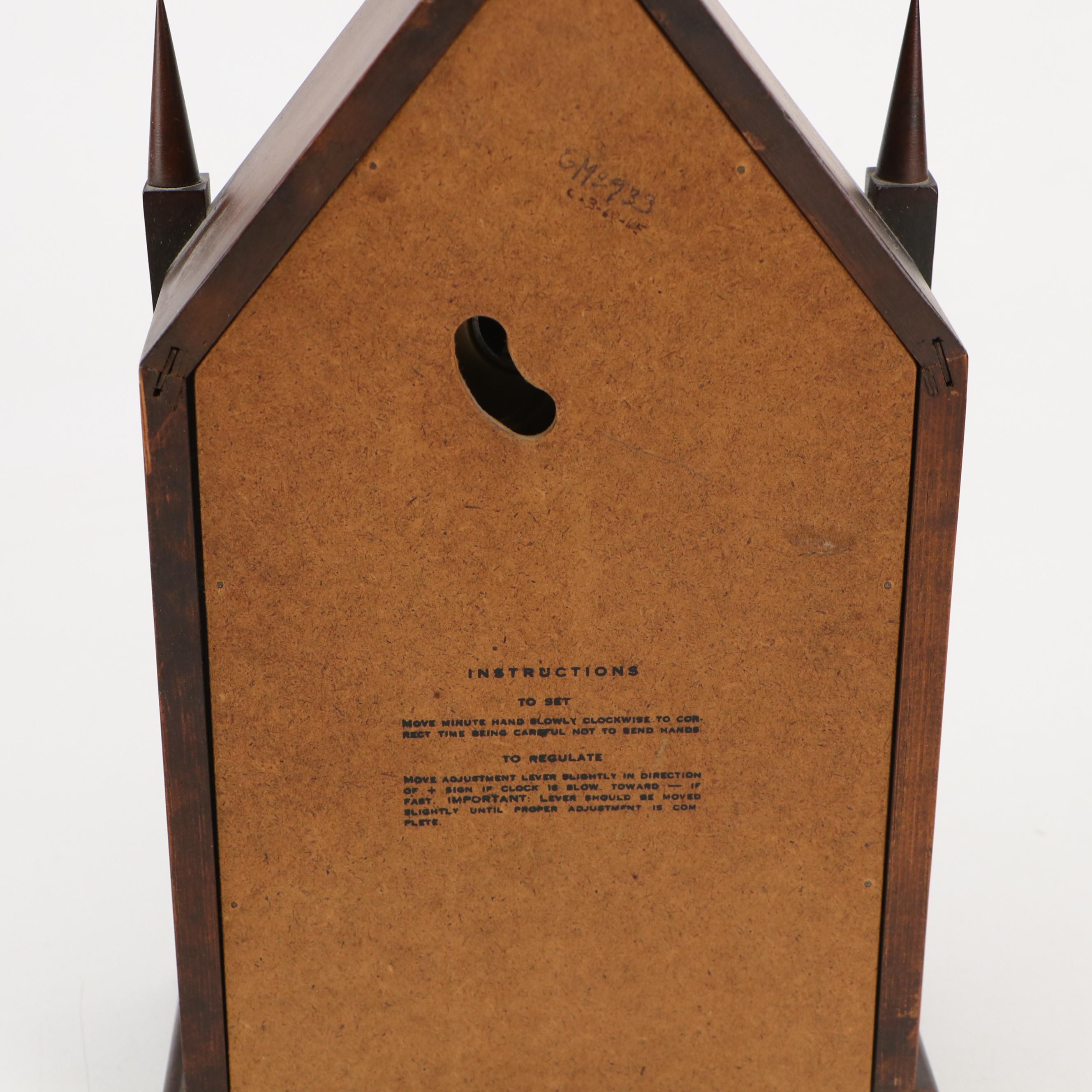 Three Mountaineers German Wooden Eight Day Steeple Clock