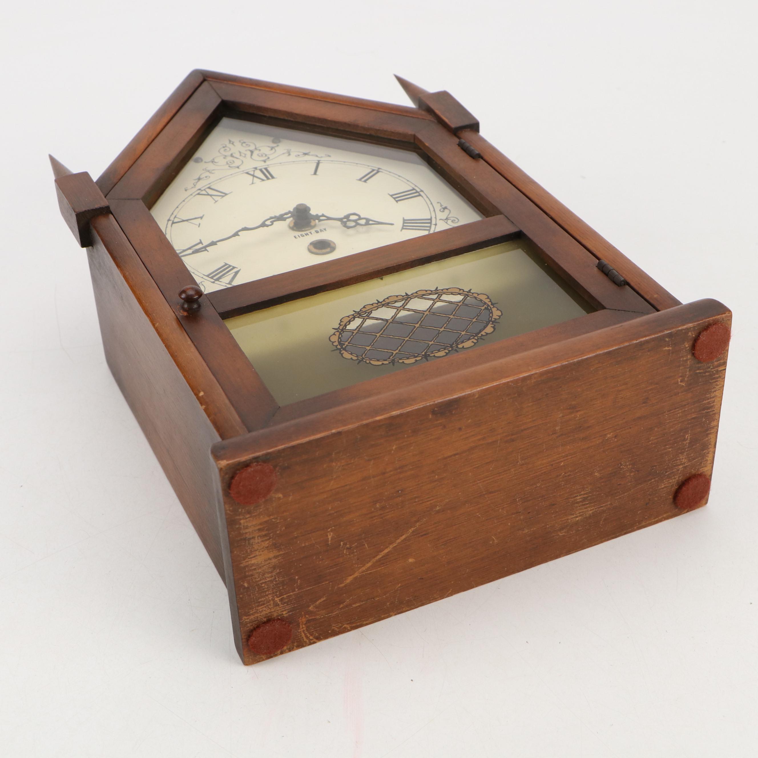 Three Mountaineers German Wooden Eight Day Steeple Clock