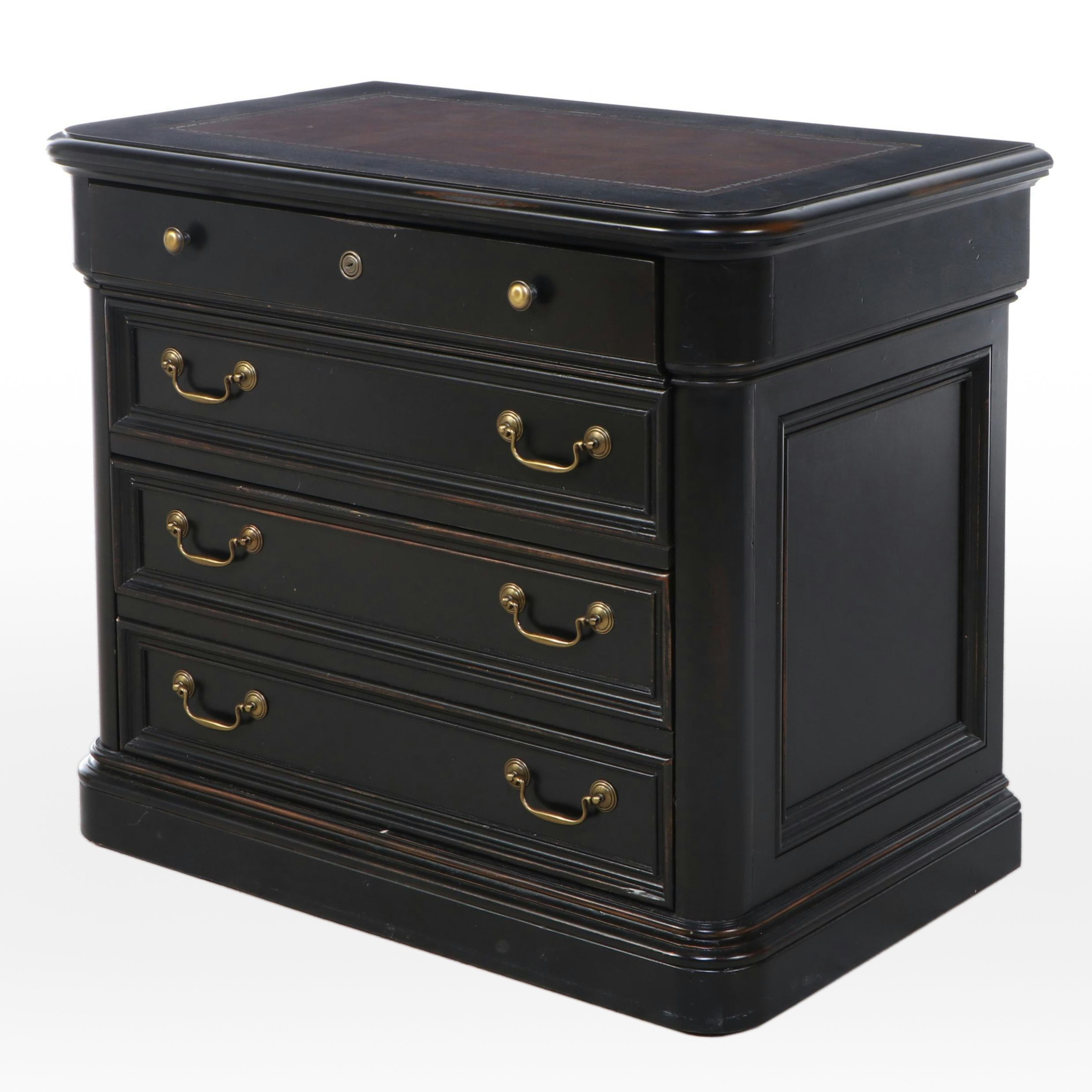 Hekman Leather Top Black Painted Wood Lateral Filing Cabinet