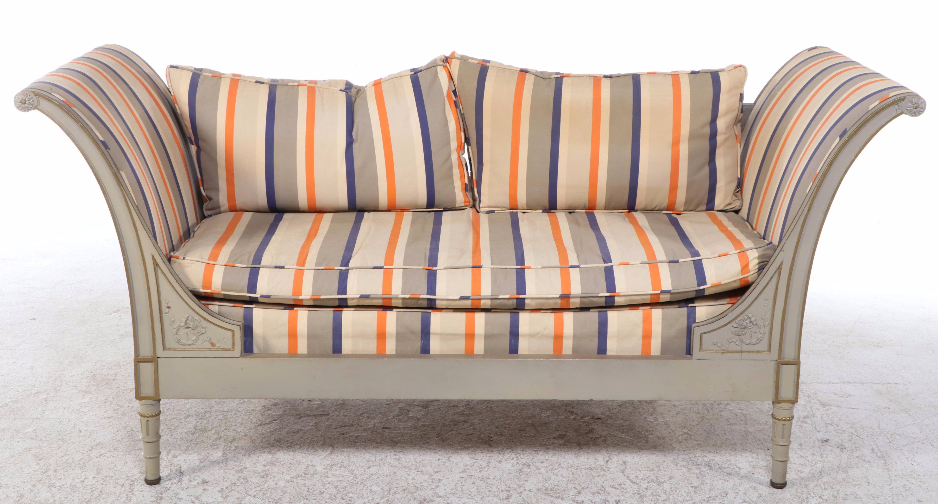 Hampton Shops Louis XVI Style Painted, Parcel Gilt, & Custom-Upholstered Daybed