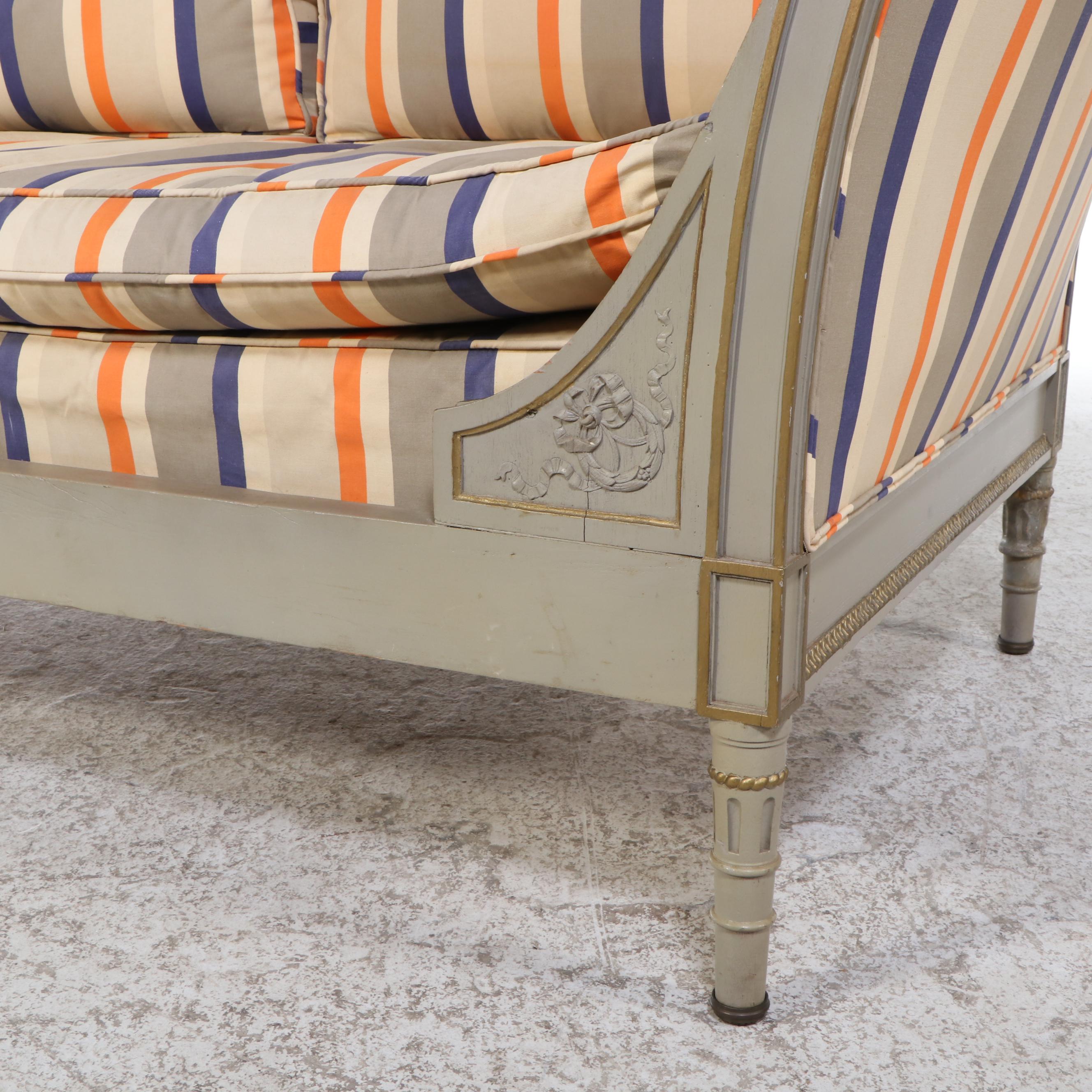 Hampton Shops Louis XVI Style Painted, Parcel Gilt, & Custom-Upholstered Daybed