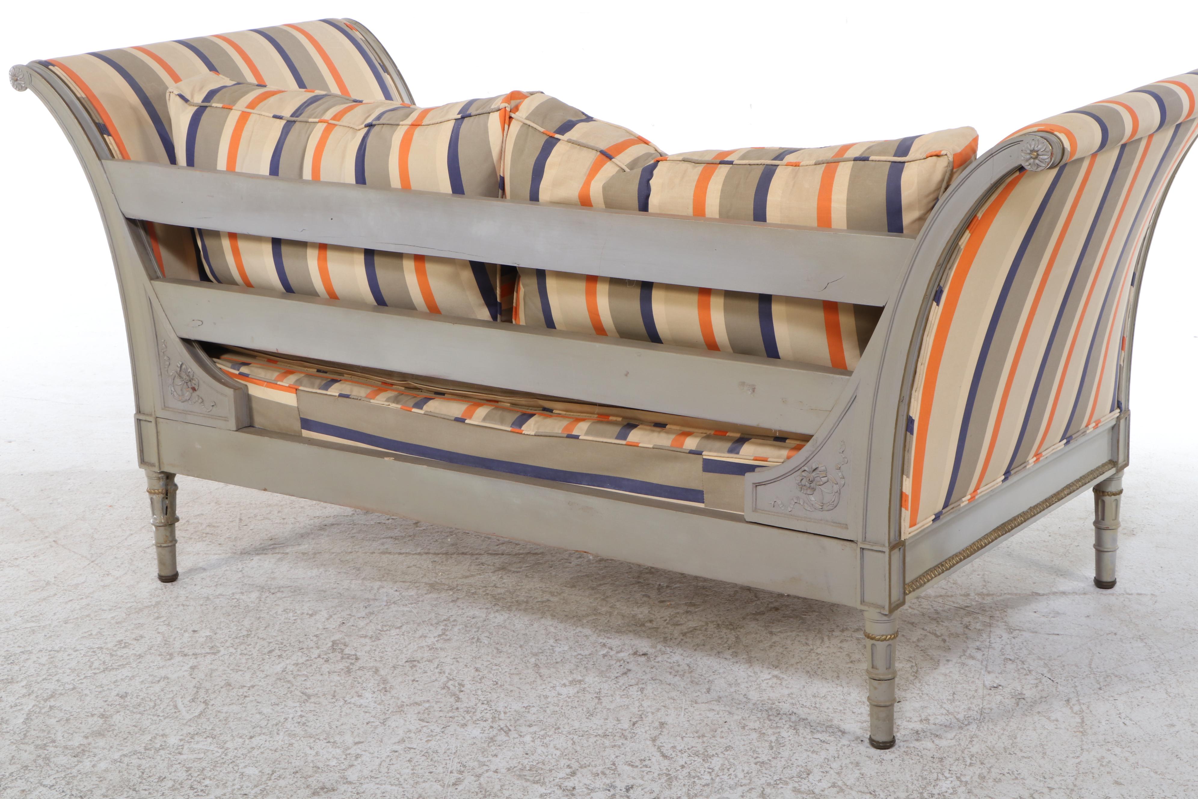 Hampton Shops Louis XVI Style Painted, Parcel Gilt, & Custom-Upholstered Daybed