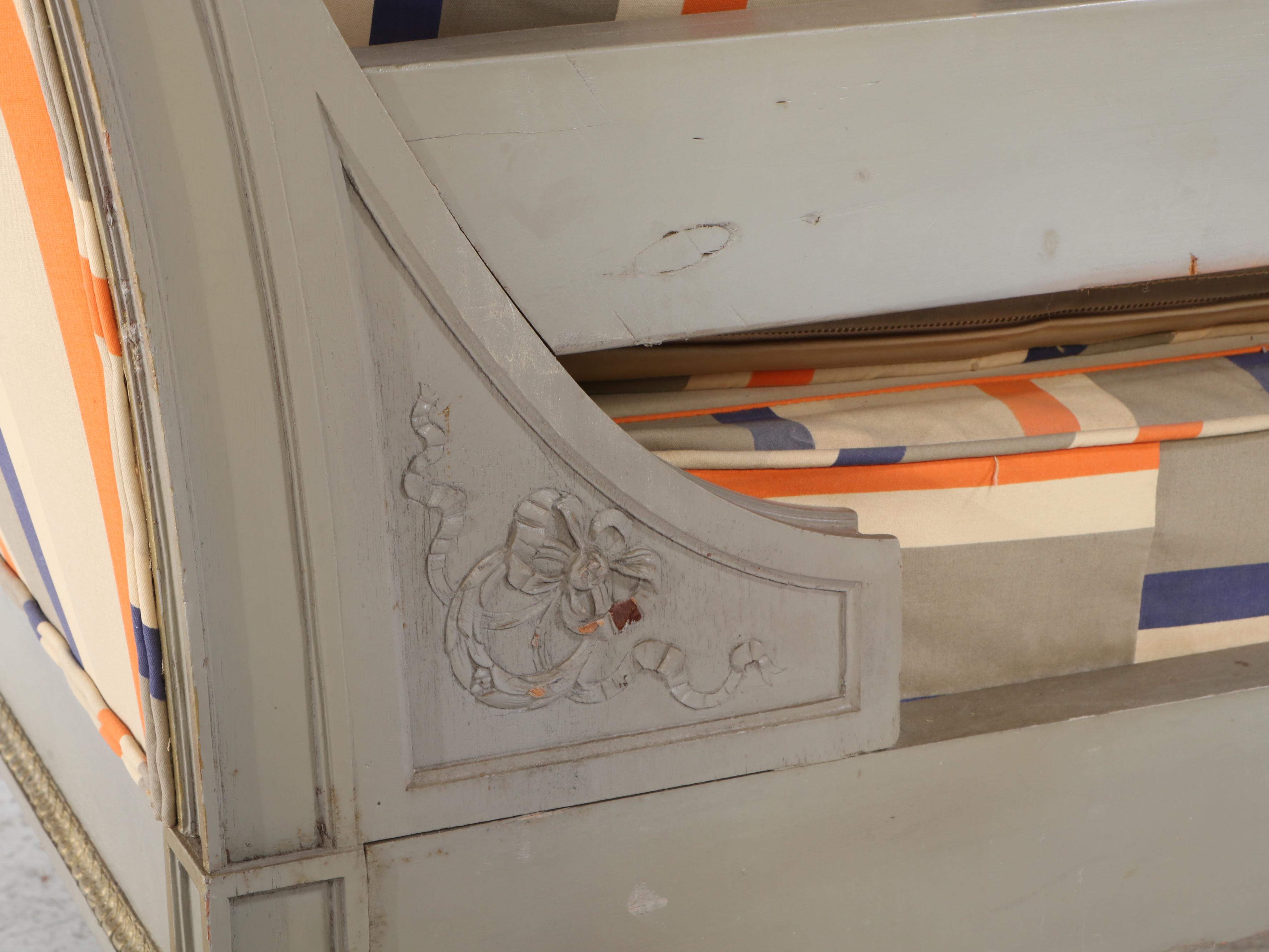 Hampton Shops Louis XVI Style Painted, Parcel Gilt, & Custom-Upholstered Daybed