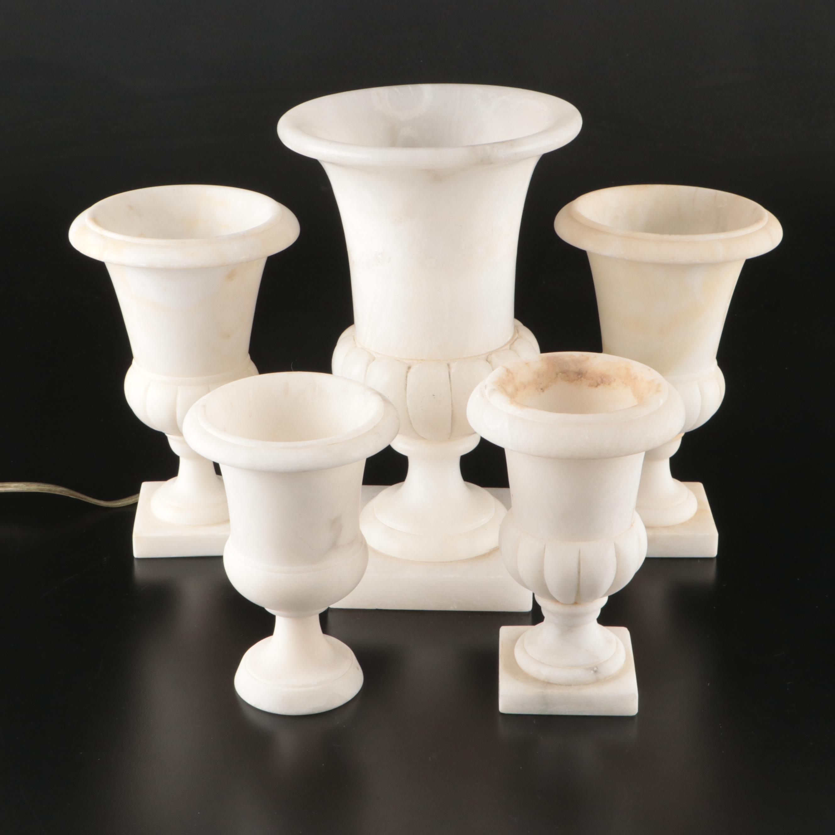 Italian Marble Urn Shaped Lamp and Vases, Mid to Late 20th Century