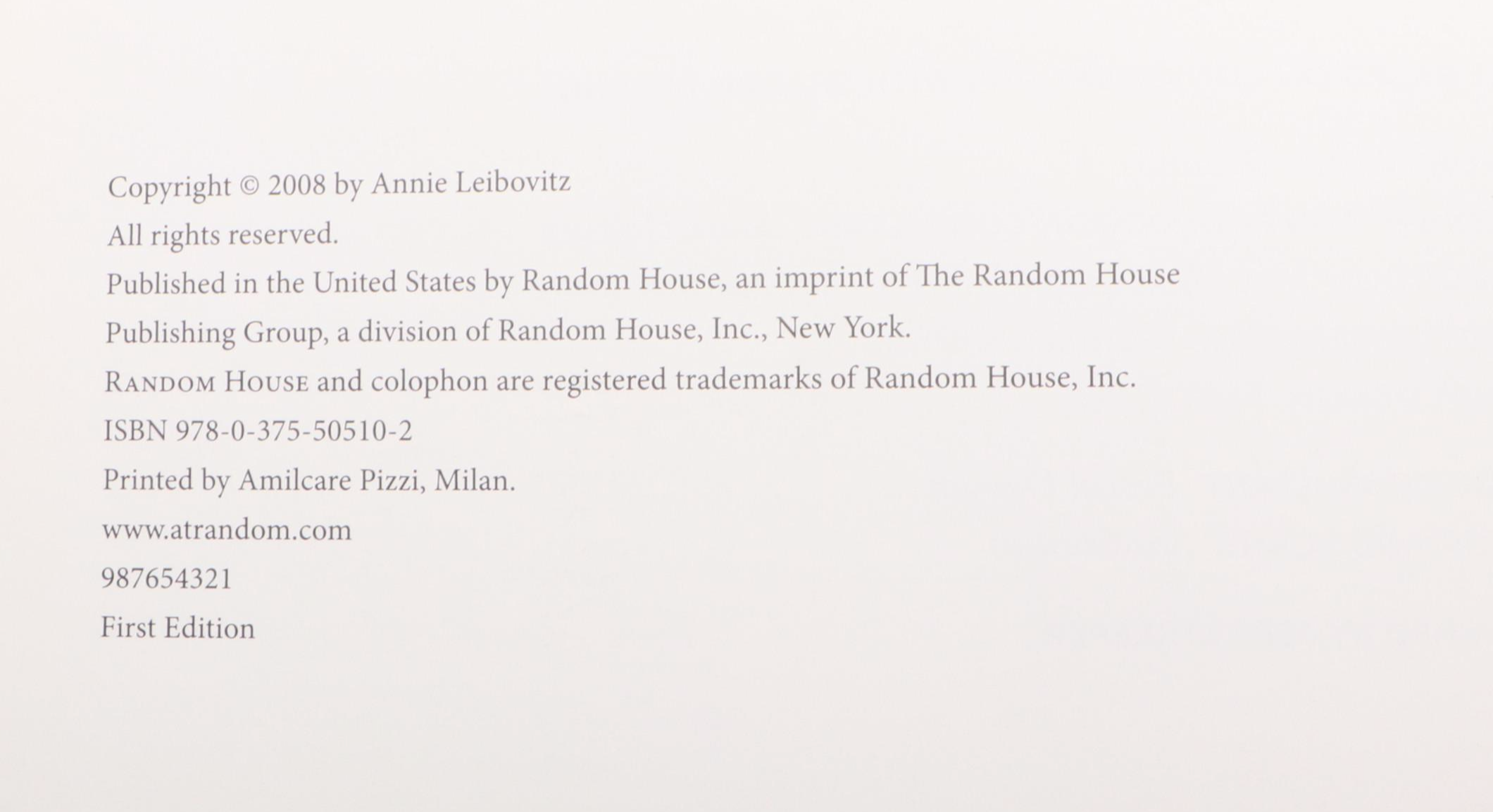 Signed First Printing "Annie Leibovitz at Work" by Annie Leibovitz, 2008