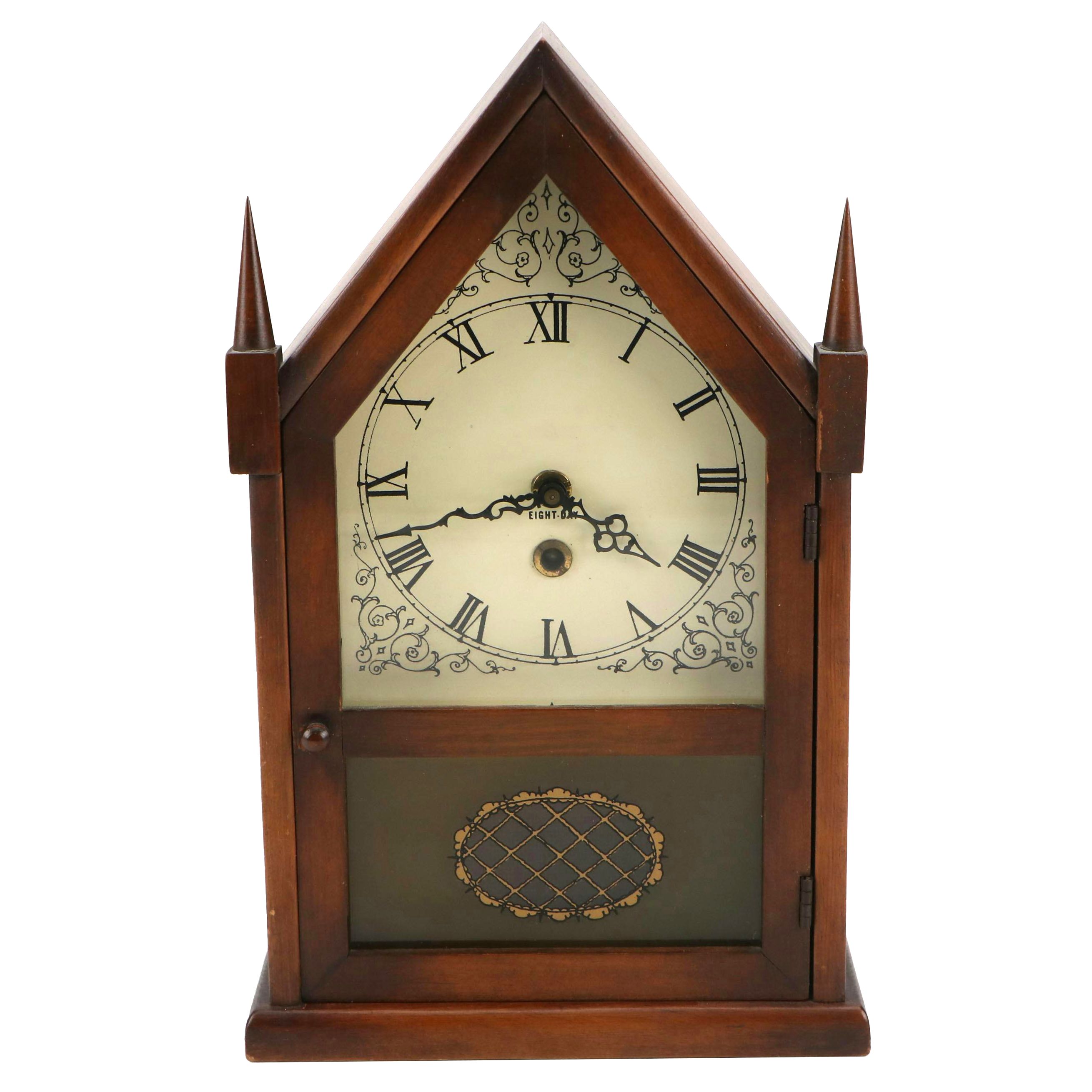 Three Mountaineers German Wooden Eight Day Steeple Clock