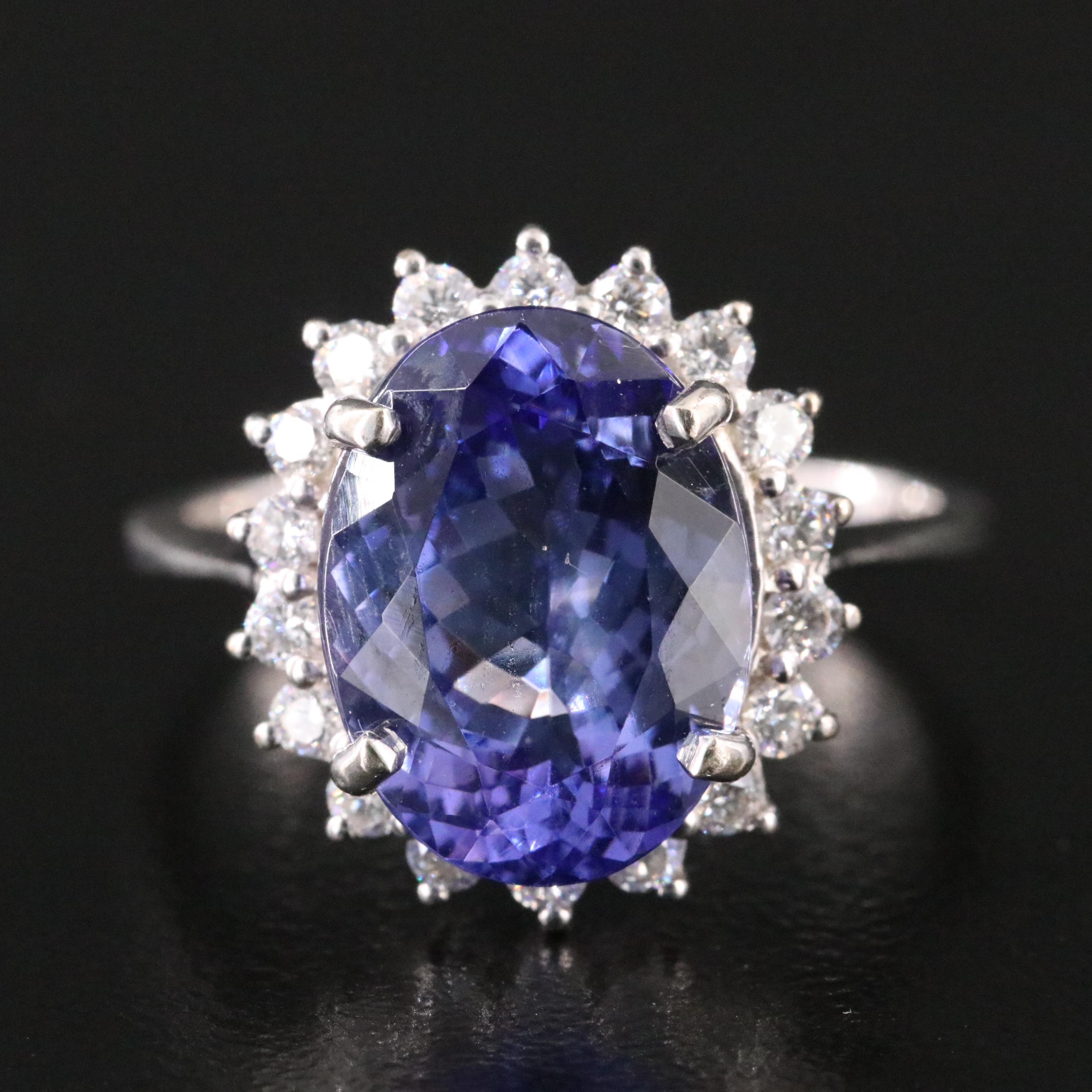 18K 5.02 CT Tanzanite and Diamond Halo Ring