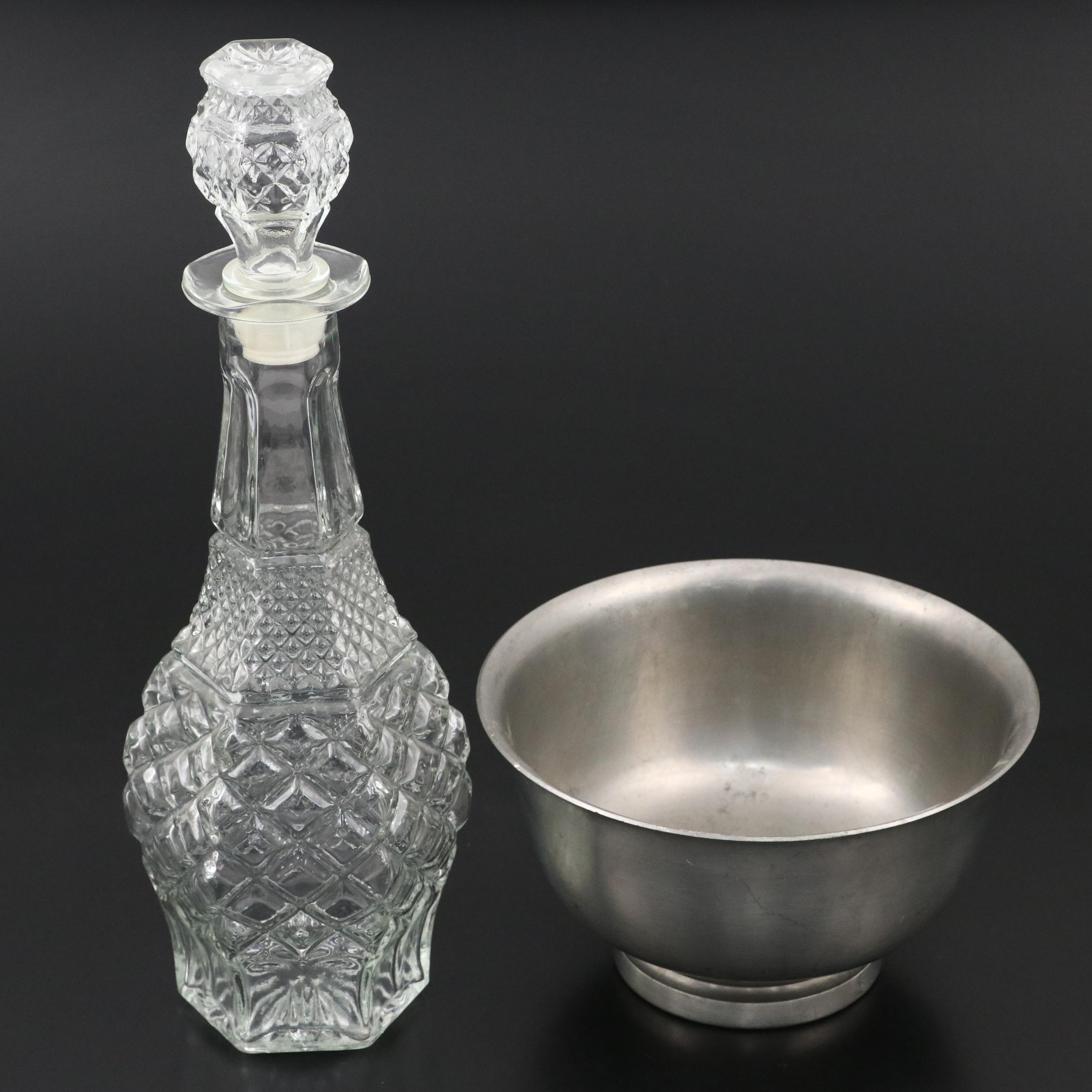 Web Pewter Candlesticks with Connecticut House Bowl and Glass Decanter