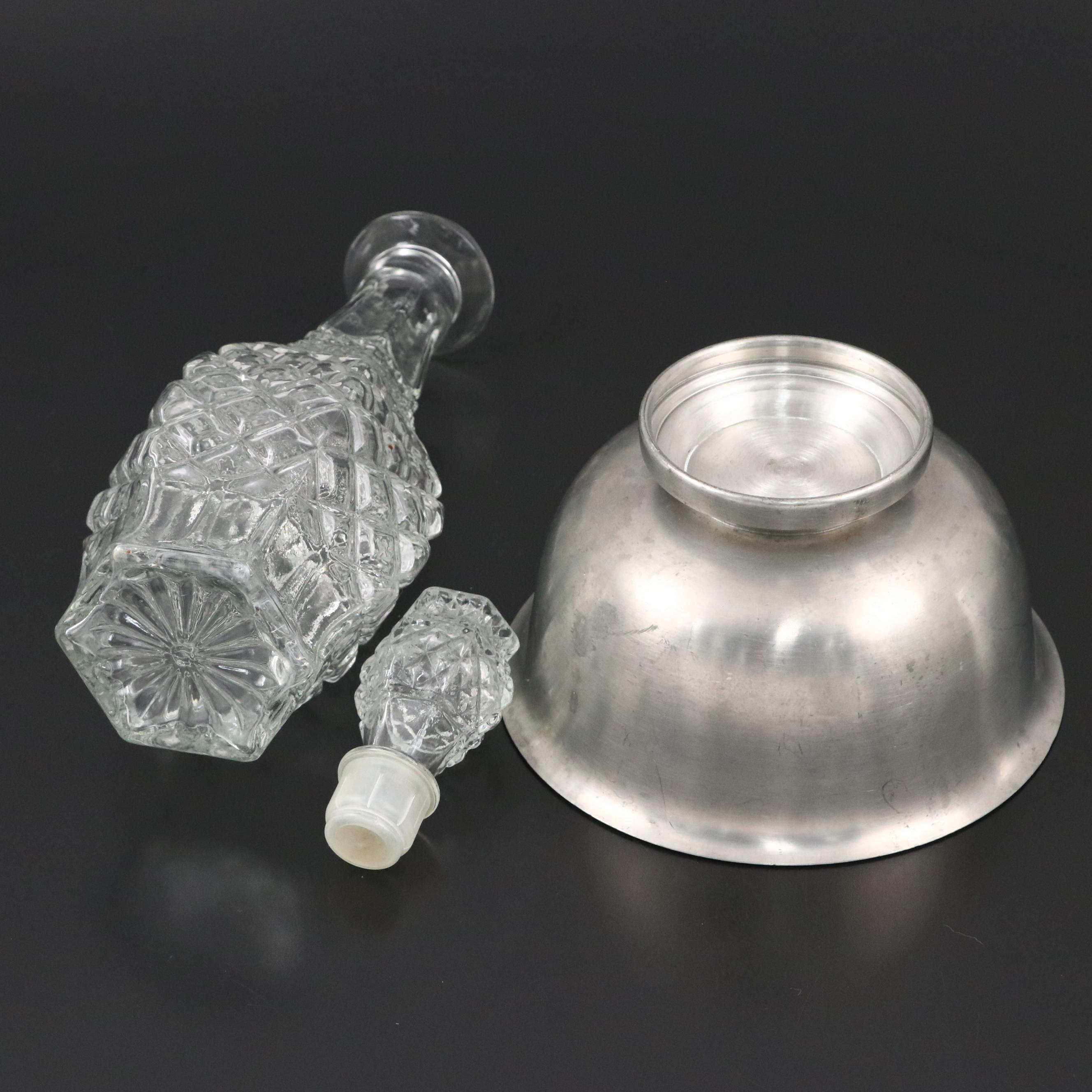 Web Pewter Candlesticks with Connecticut House Bowl and Glass Decanter