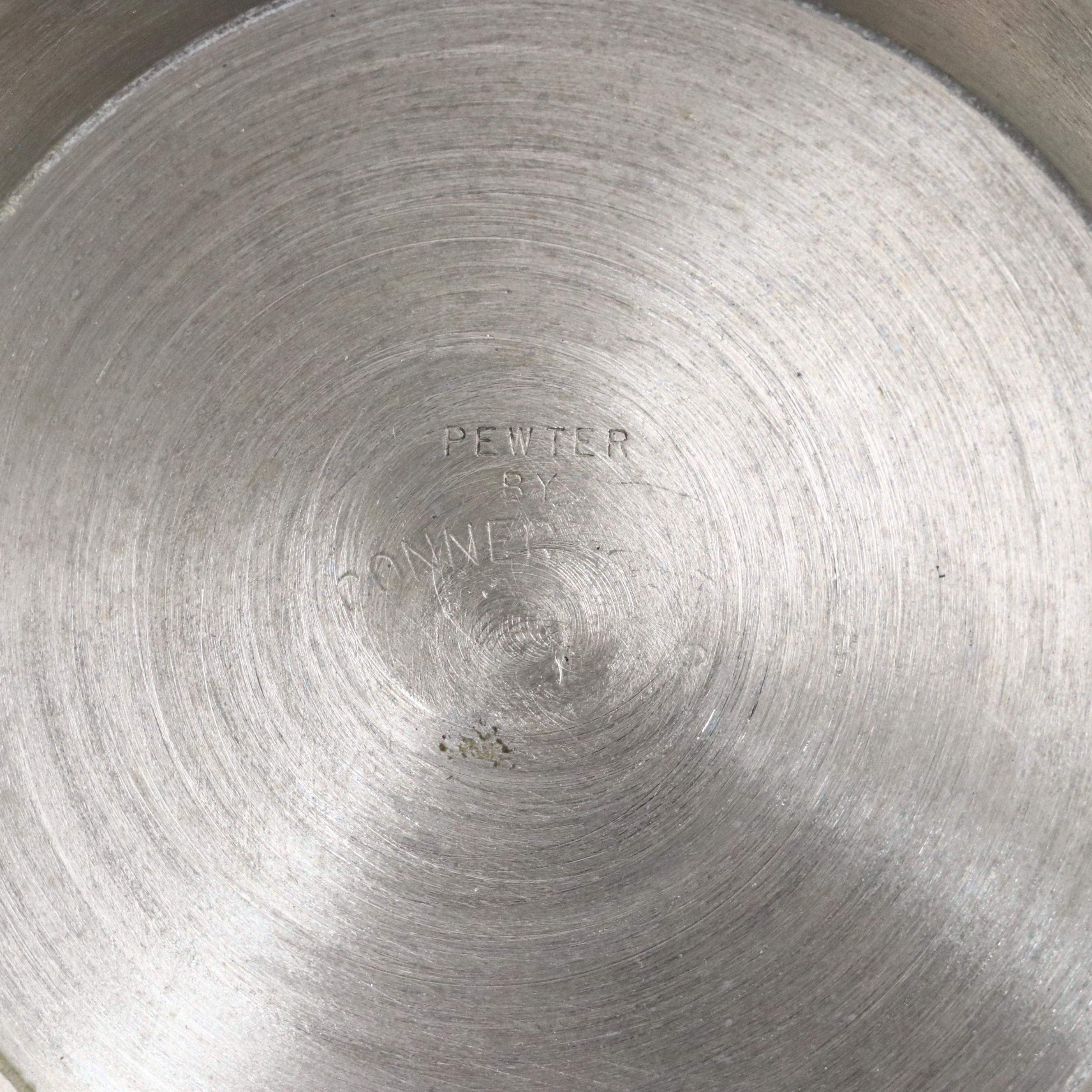 Web Pewter Candlesticks with Connecticut House Bowl and Glass Decanter