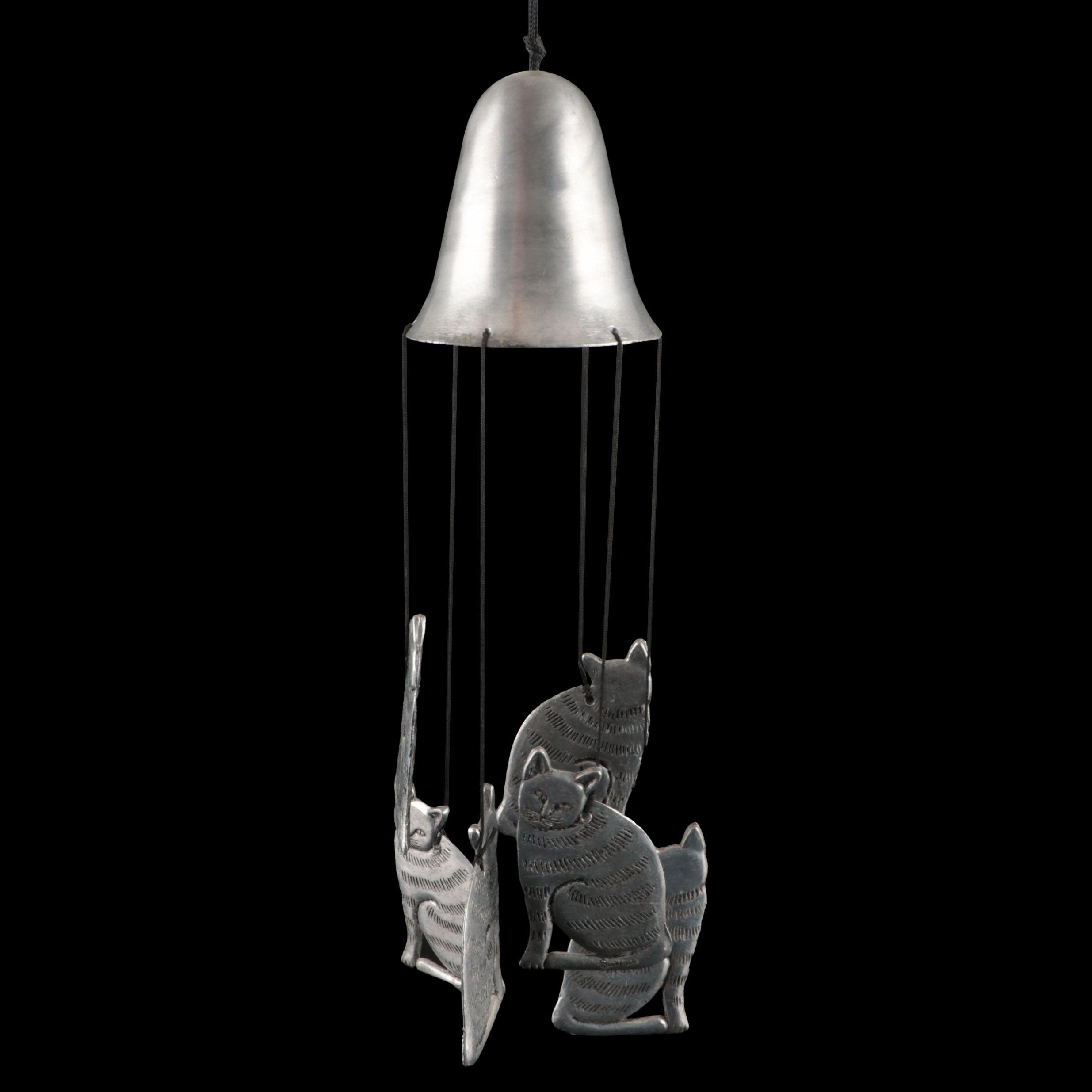 Spooniques Pressed Pewter Cat and Bell Wind Chime