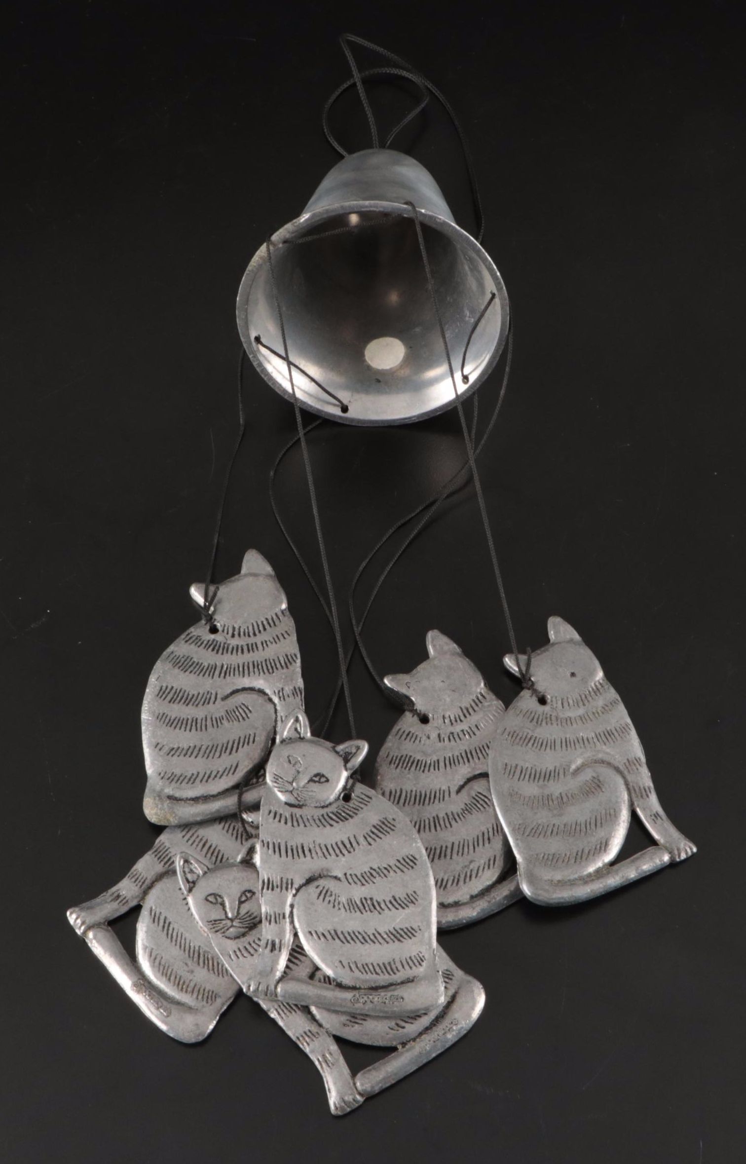 Spooniques Pressed Pewter Cat and Bell Wind Chime