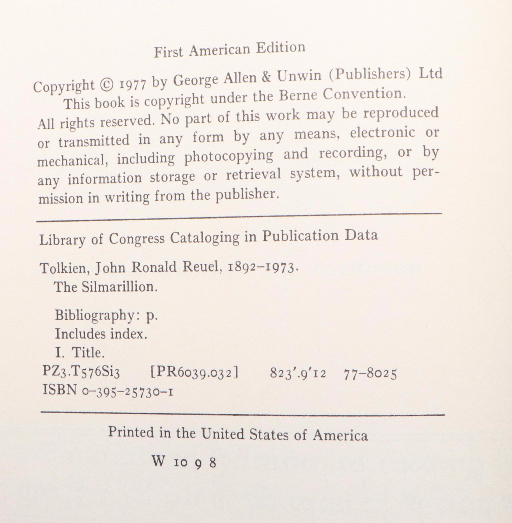 First American Edition "The Silmarillion" by J. R. R. Tolkien with Map, 1977