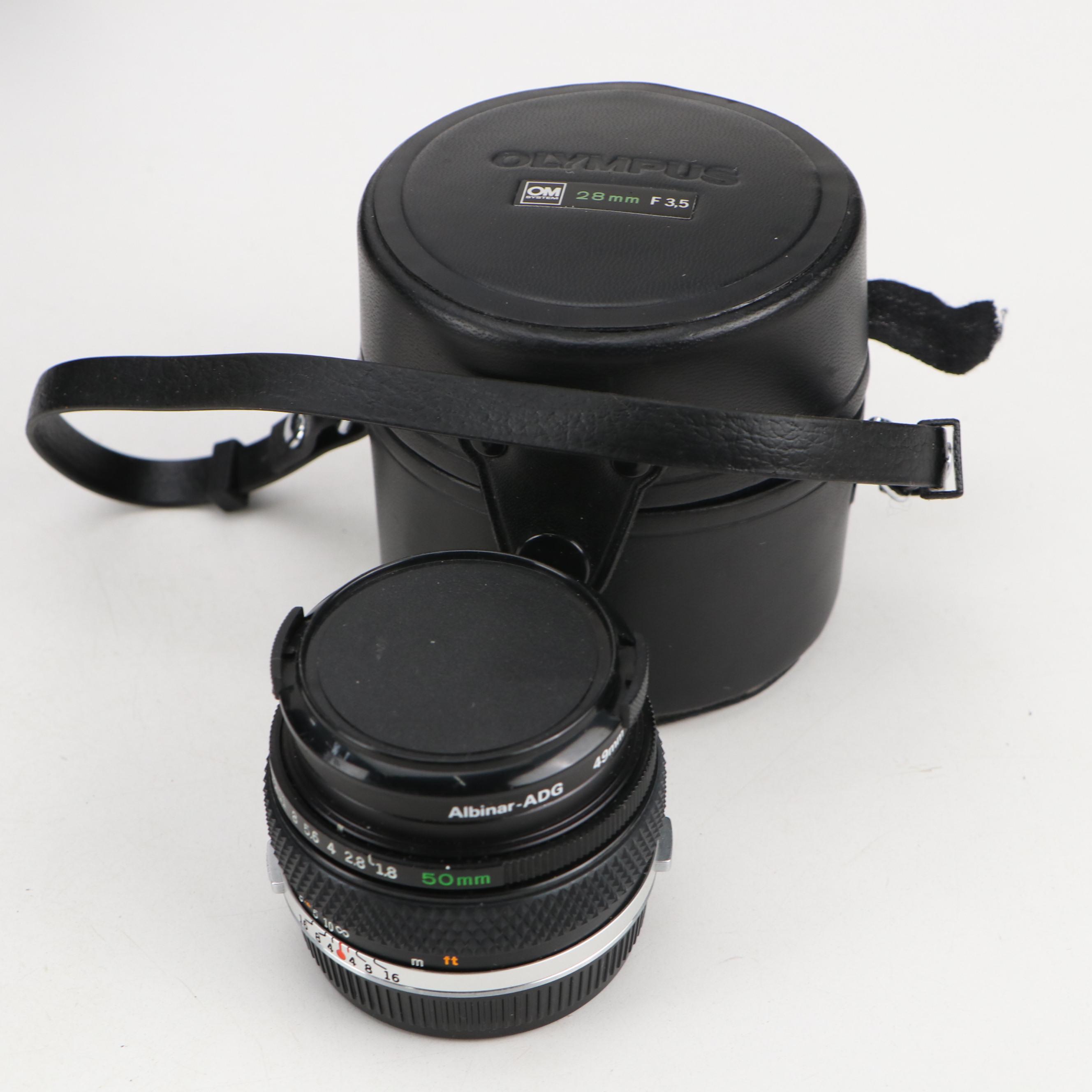 Pentax ZX-30 and Olympus OM-G Cameras with Case, Flash and Lenses